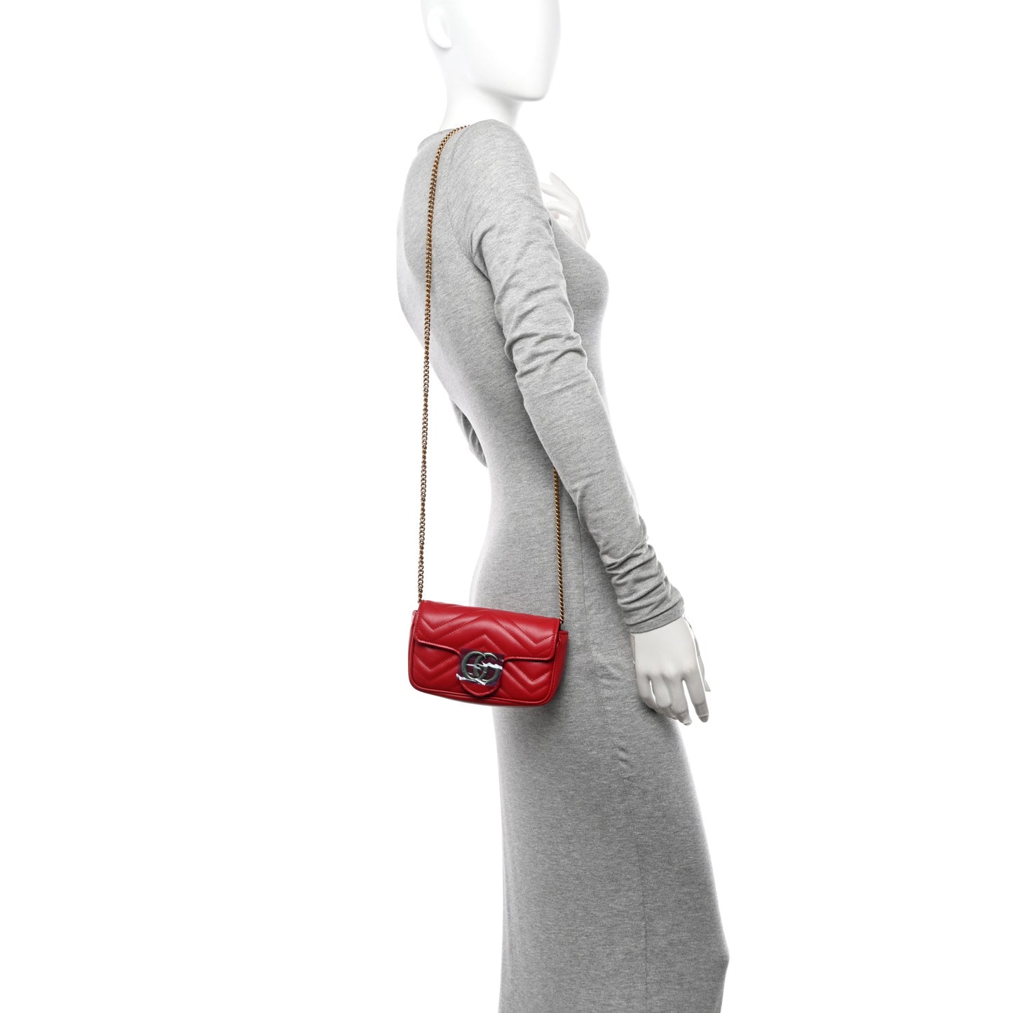 Calfskin Matelasse Super Mini GG Marmont Shoulder Bag Hibiscus Red