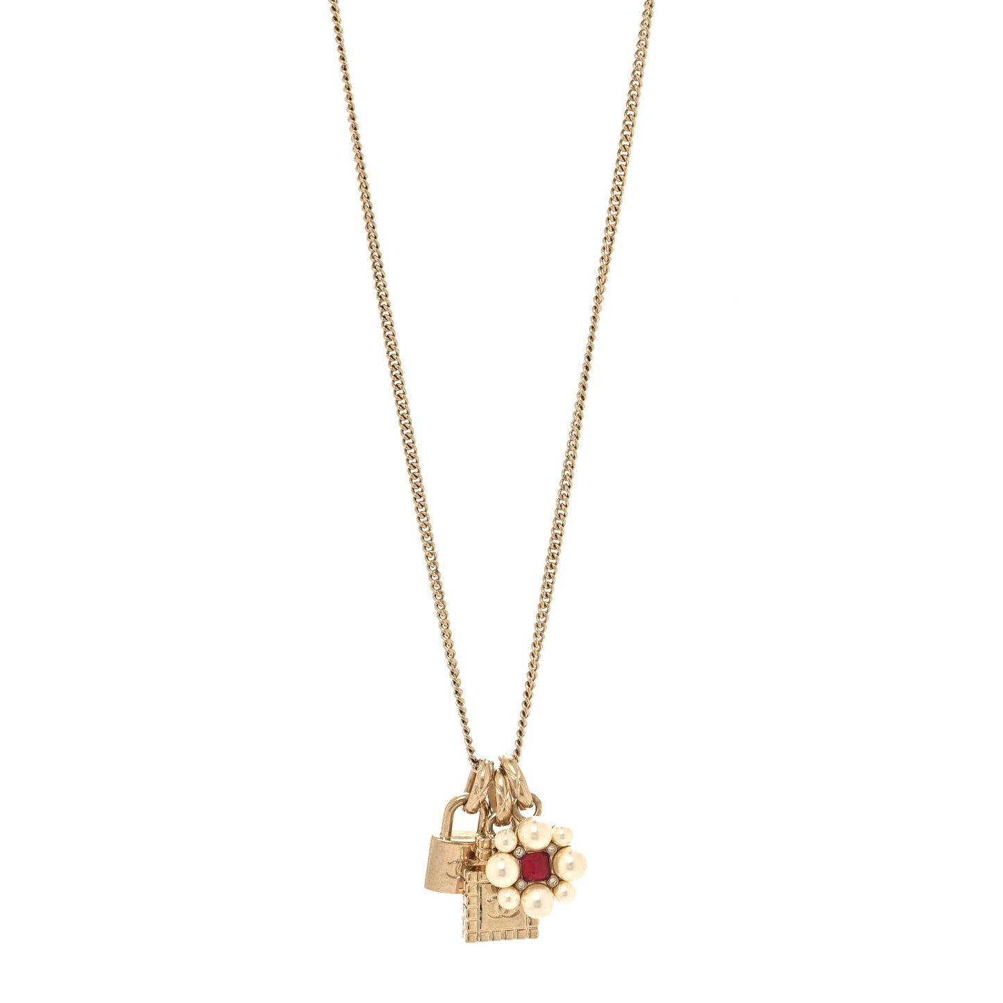 Metal 3 Charms Necklace Gold