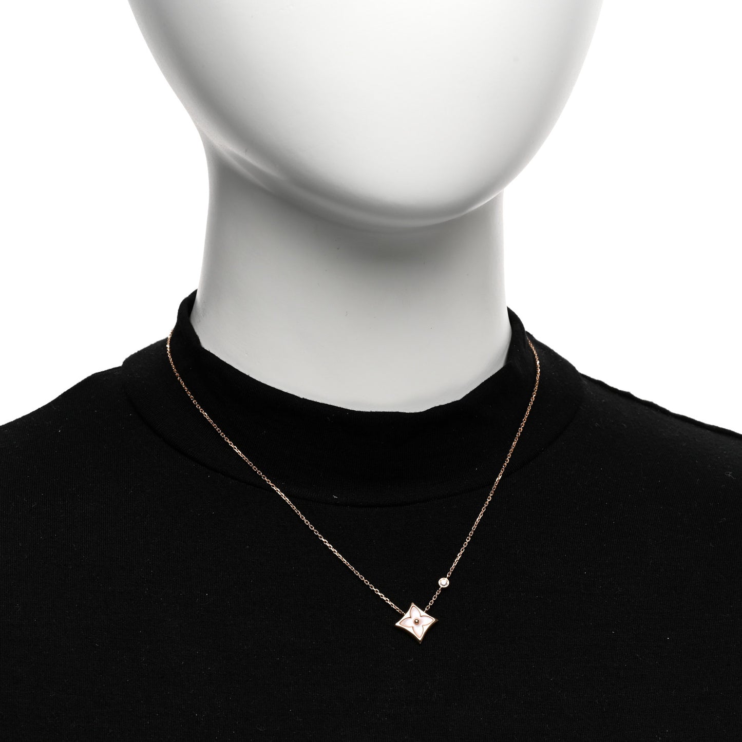 18K Pink Gold Diamond Pink Mother of Pearl Color Blossom BB Star Pendant Necklace