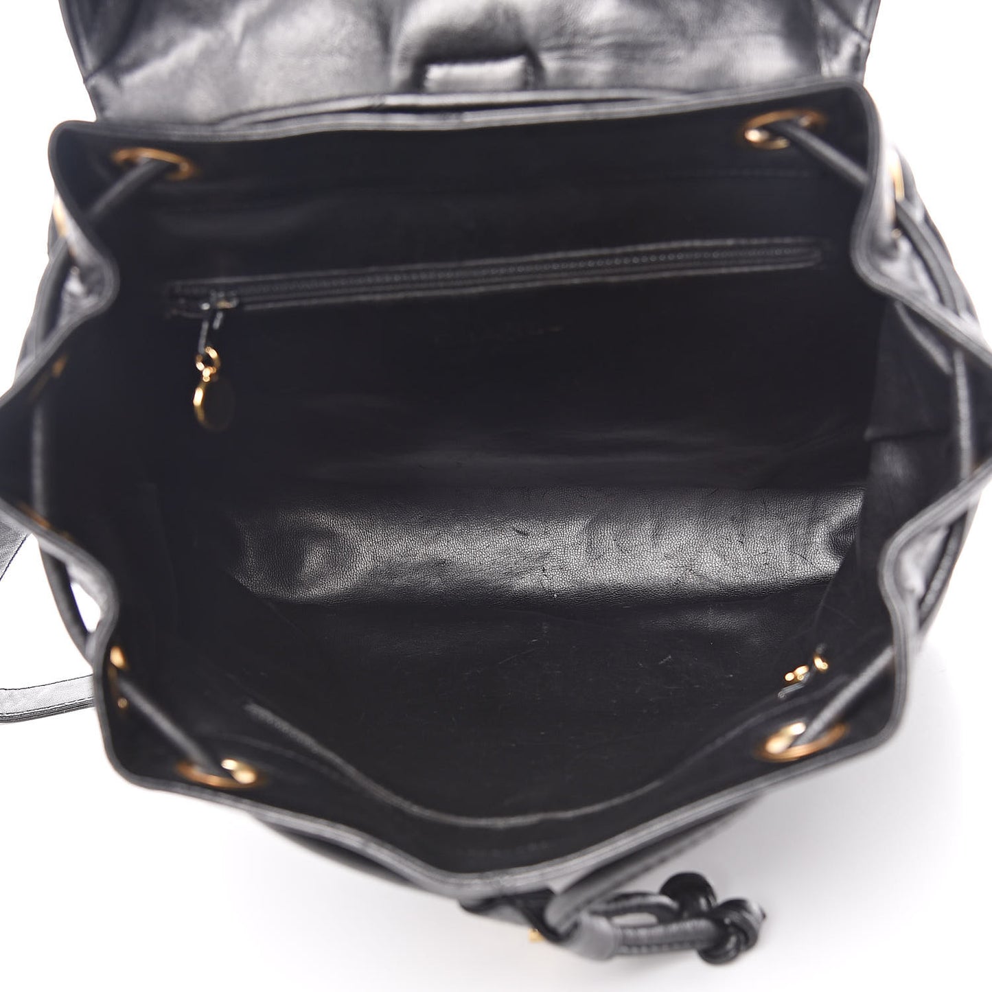 Lambskin Quilted Drawstring Backpack Black