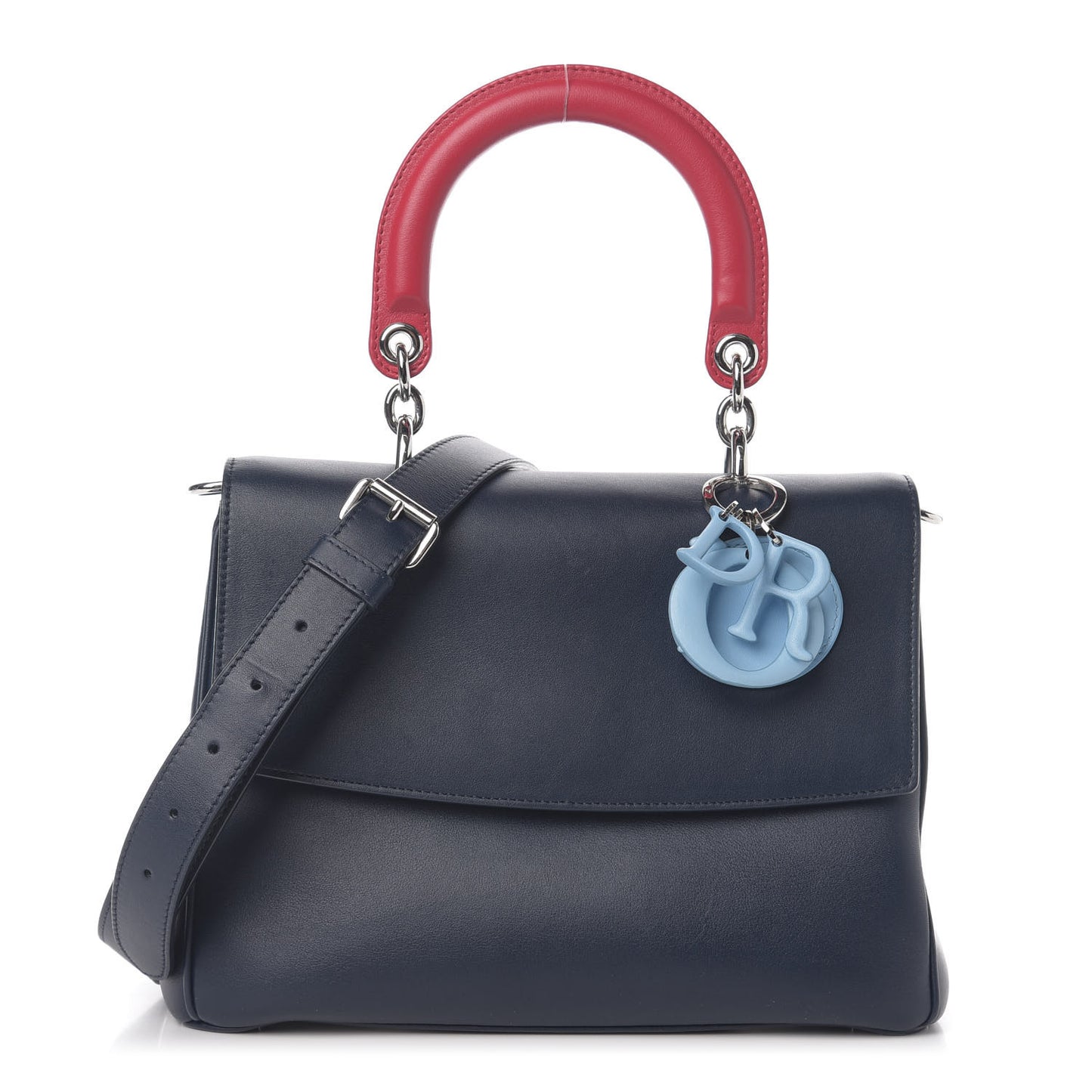 Smooth Calfskin Small Tri-Color Be Dior Flap Navy Blue