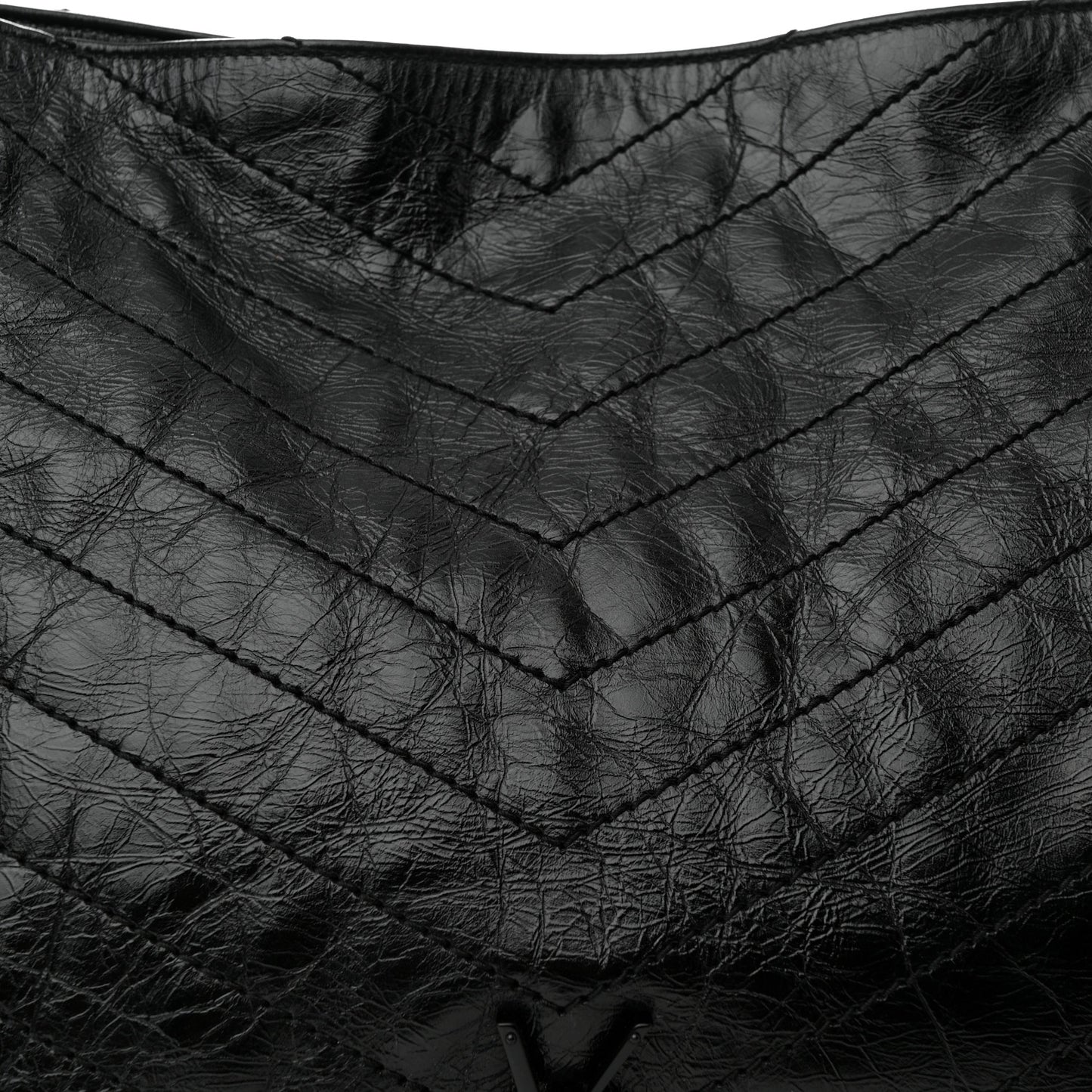 Crinkled Calfskin Matelasse Monogram Large Niki Shopper Tote Black