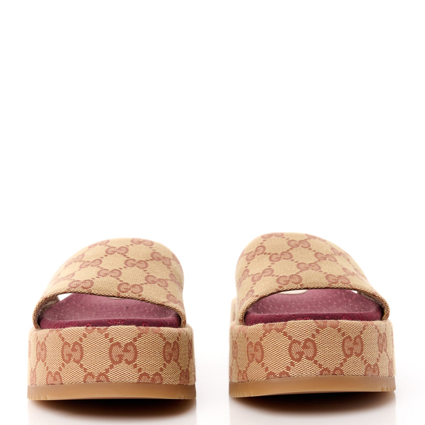 Canvas GG Monogram Angelina Platform Slide Sandals 37 Beige Ruggine