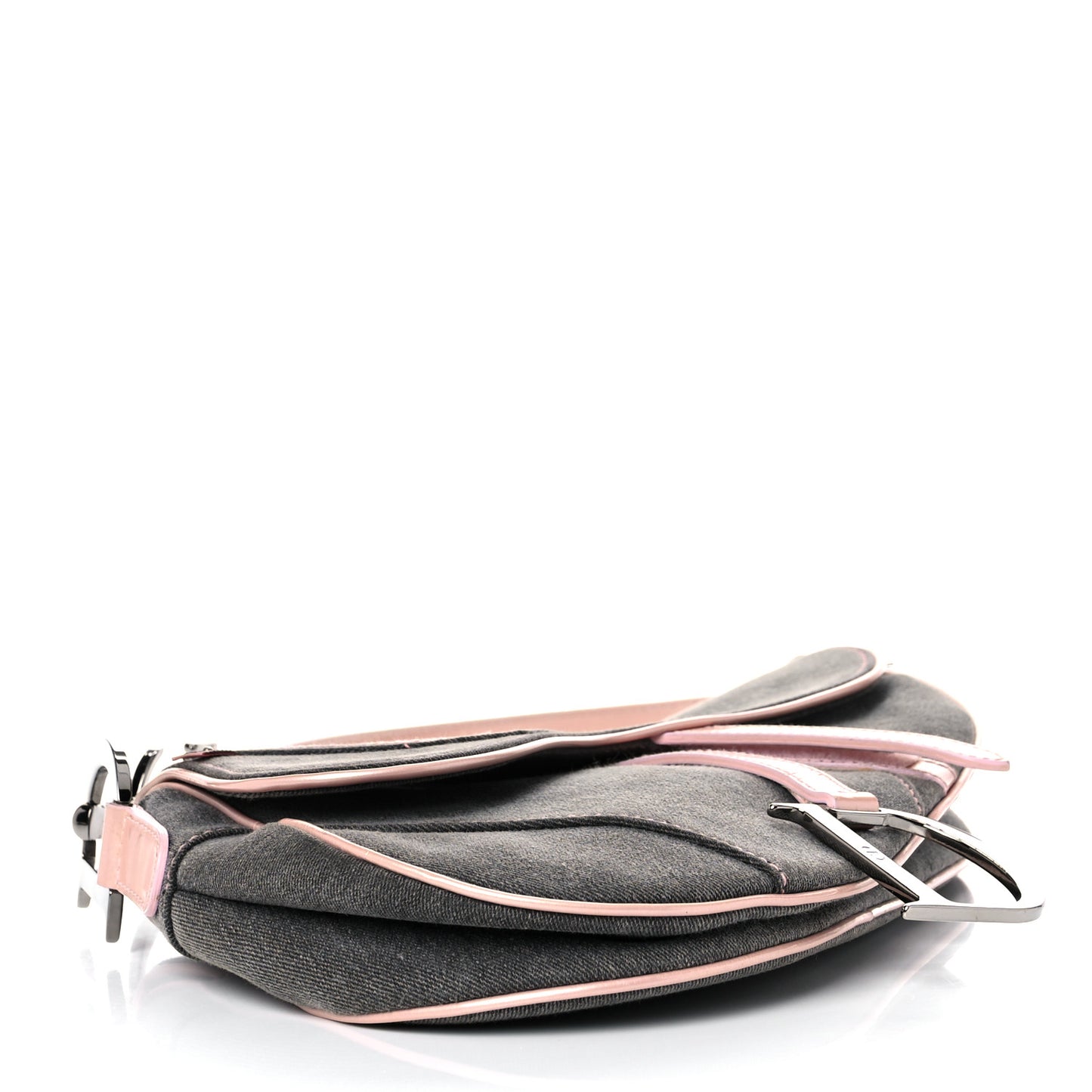 Patent Denim Jeans Saddle Bag Grey Pink