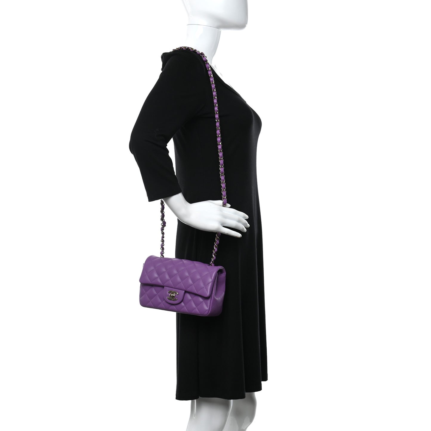 Lambskin Quilted Mini Rectangular Flap Purple