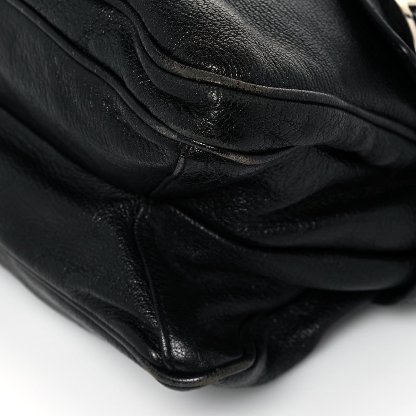 Stone Polished Goatskin Maggie Shoulder Bag Black