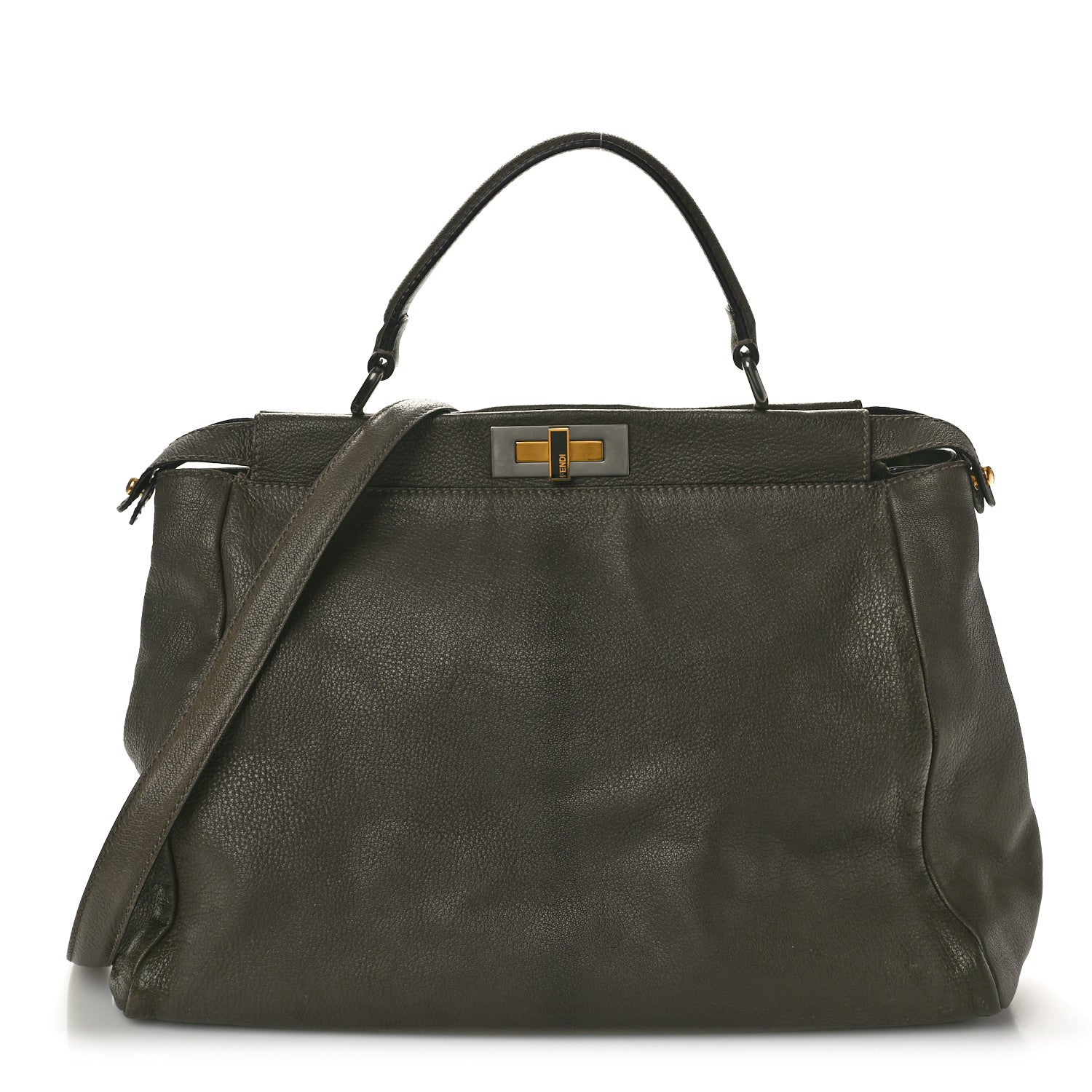 Fendi Goatskin Zucca Large Peekaboo Iconic Satchel Taupe Tobacco Moro 1 of 16