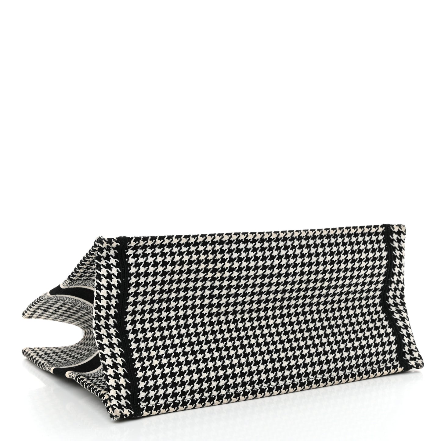 Canvas Houndstooth Embroidered Medium Book Tote Black White