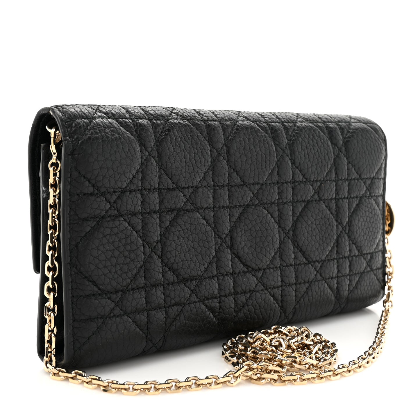 Grained Calfskin Cannage Lady Dior Rendezvous Chain Wallet Black