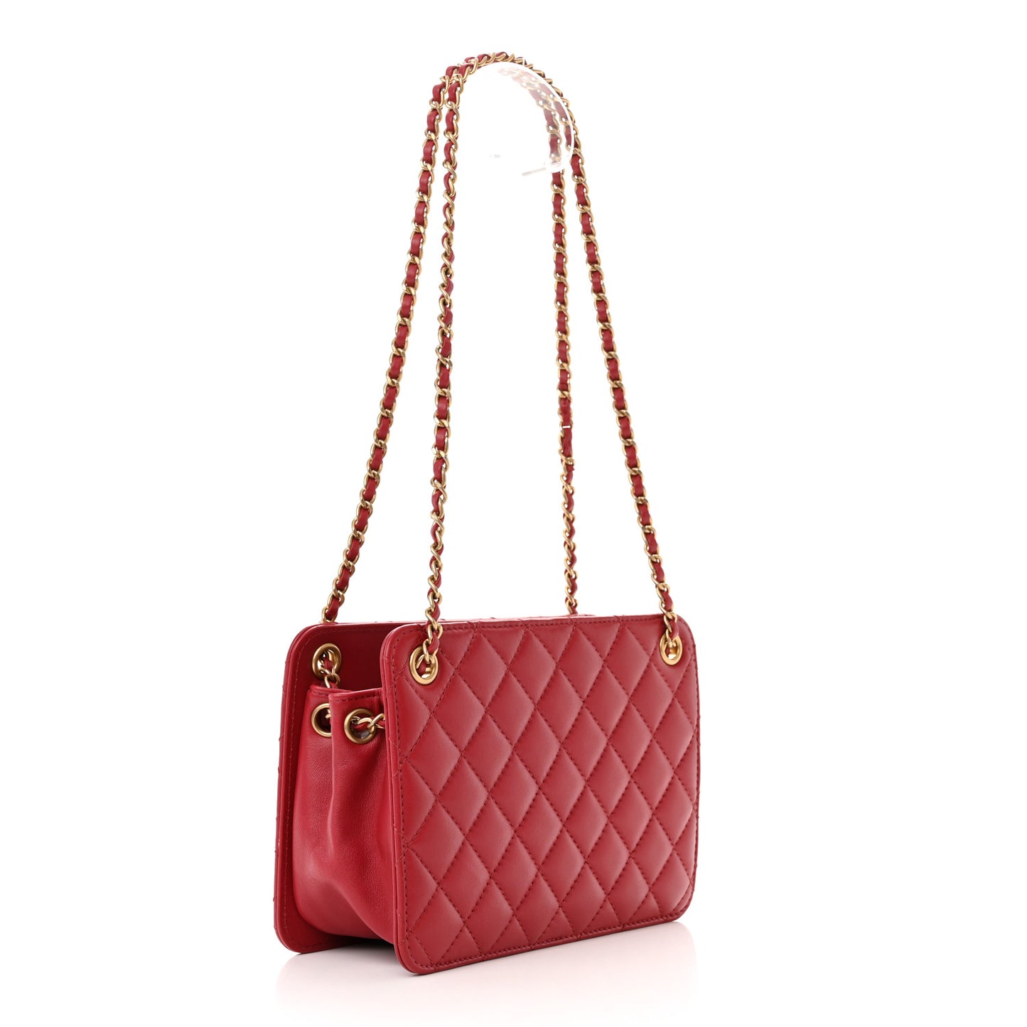 Calfskin Quilted Small CC Chain Accordion Tote Red