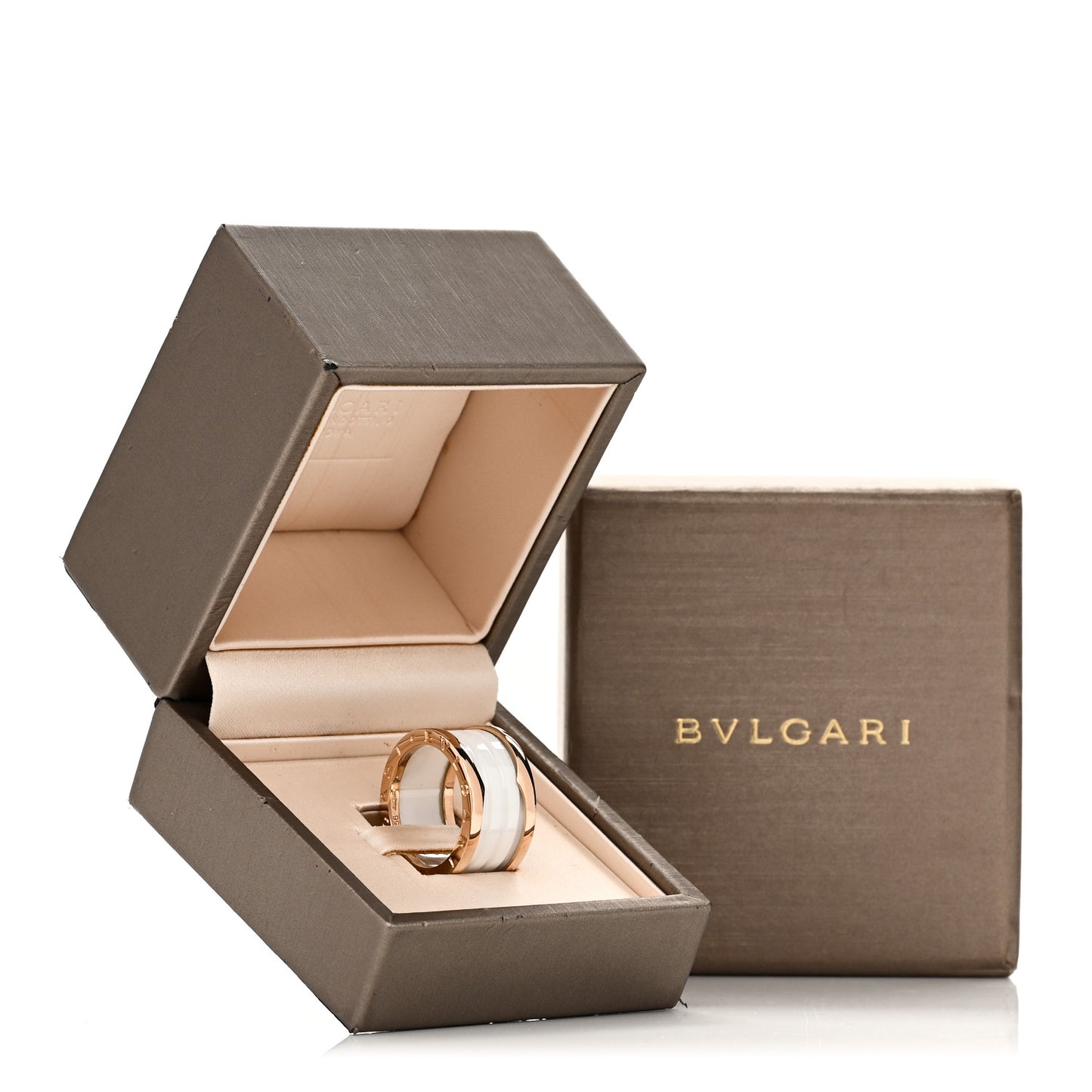 18K Rose Gold White Ceramic B.Zero1 Four-Band Ring 56 7.5