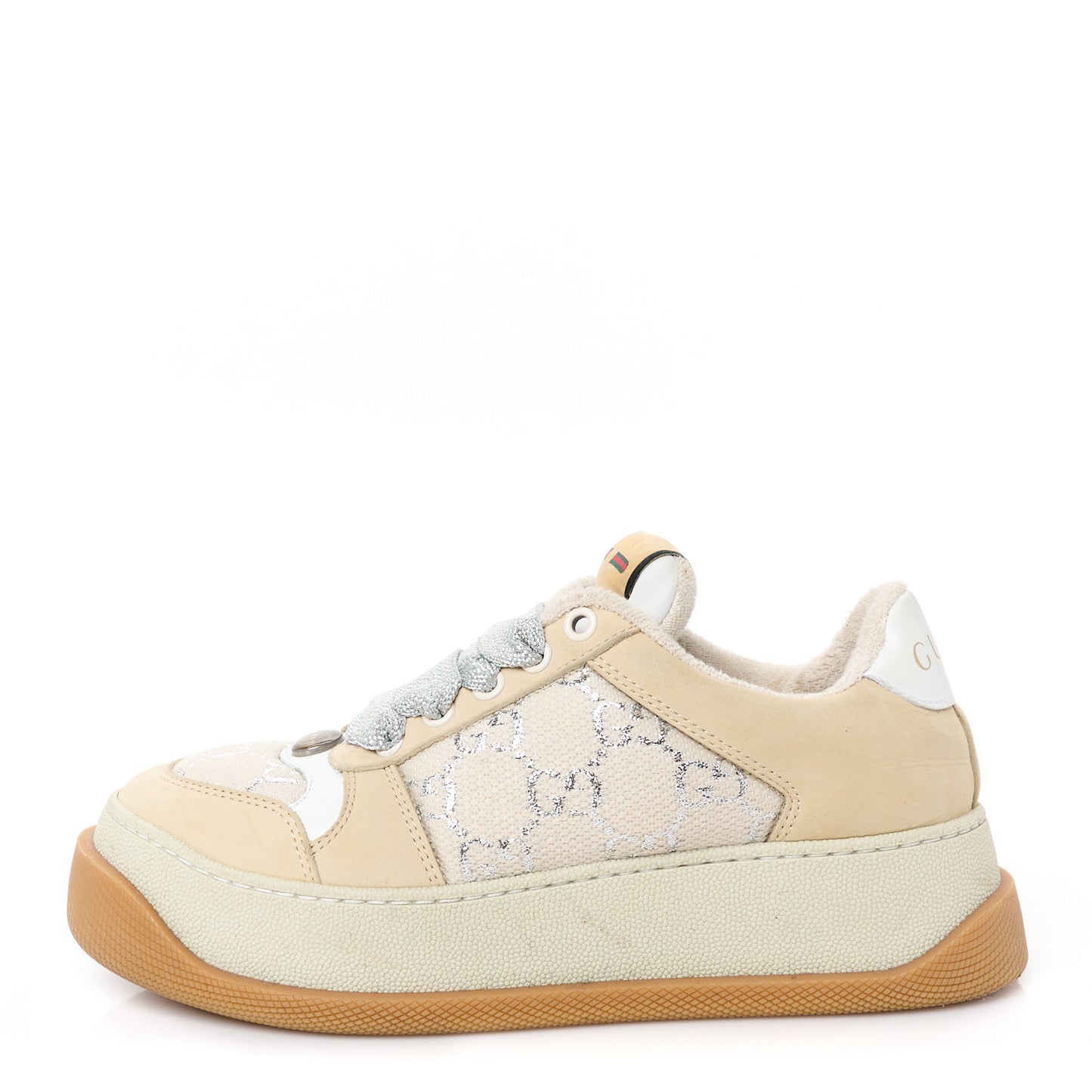 Lame Canvas Nubuck GG Monogram Womens Screener 50mm Sneakers 35 Gardenia Silver Dusty Milk White Mystic White