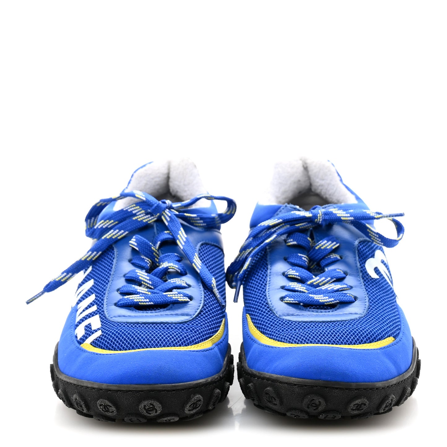 Calfskin Mesh Lycra Womens Logo Sneakers 38 Royal Blue