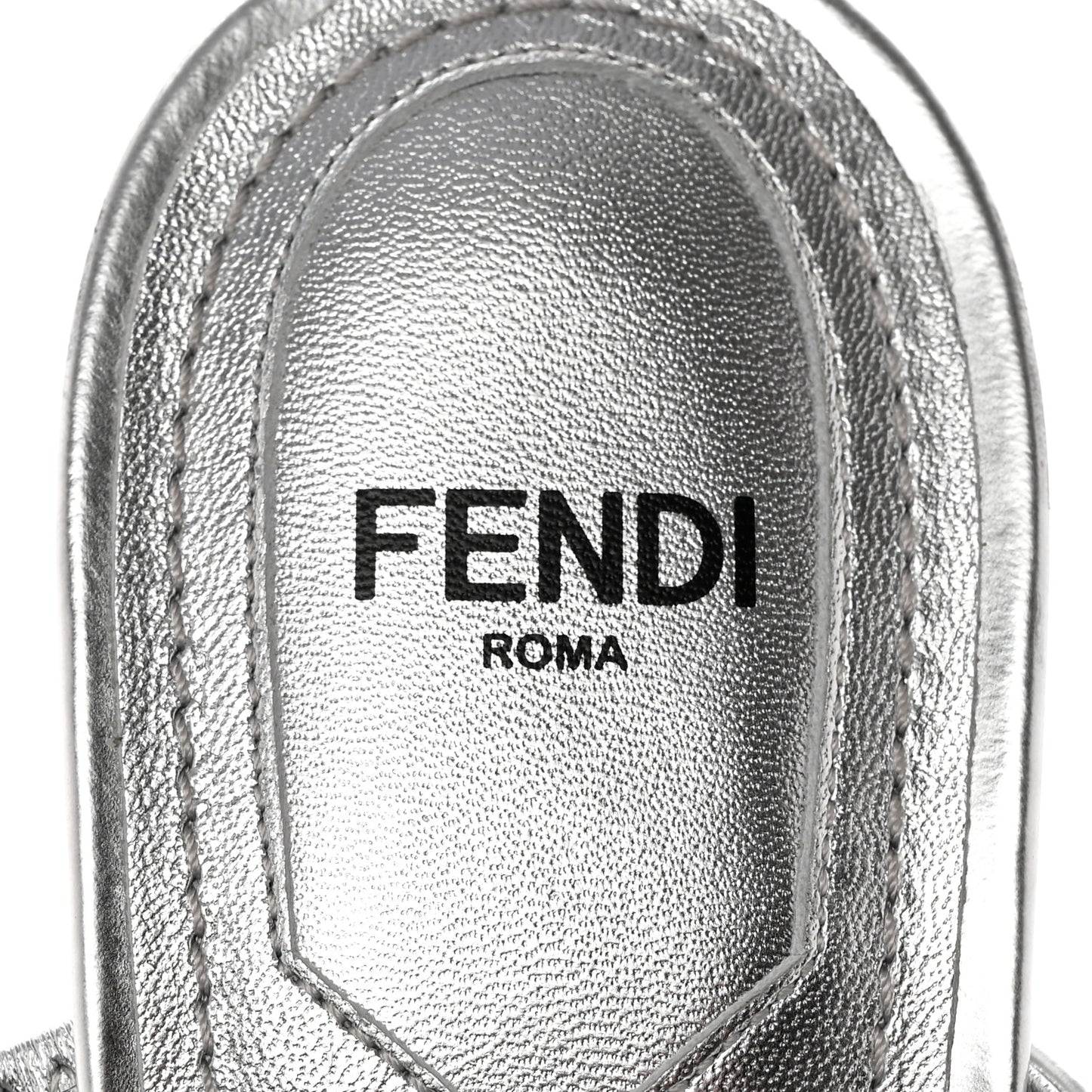 Metallic Calfskin Fendi First 95mm Slide Sandals 38 Argento