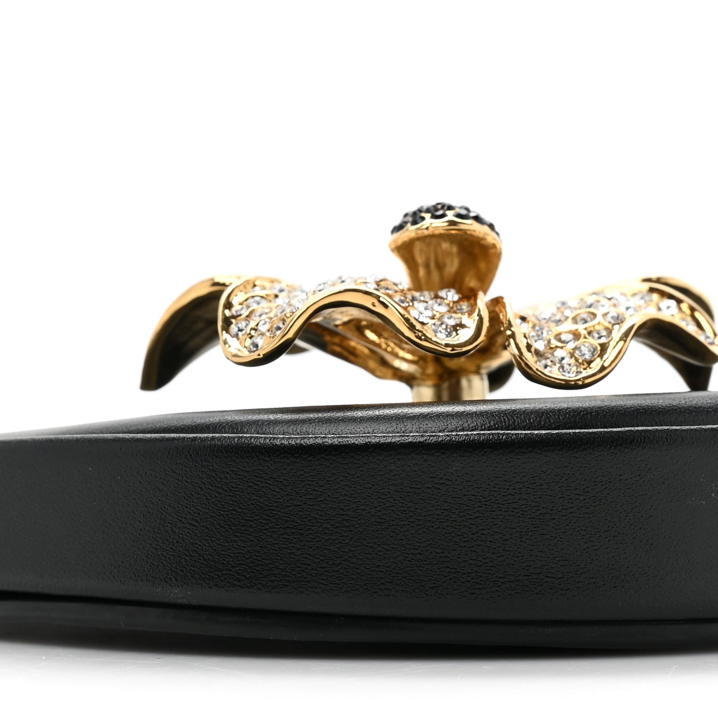 Calfskin Crystal Flower Mini Heel Pouch Black