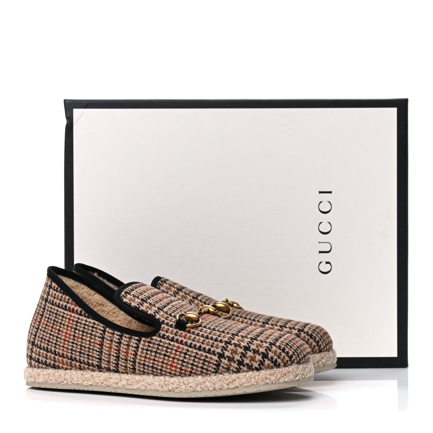 Wool Tweed Plaid Houndstooth Mens Fria Horsebit Loafers 7 Mahogany Black