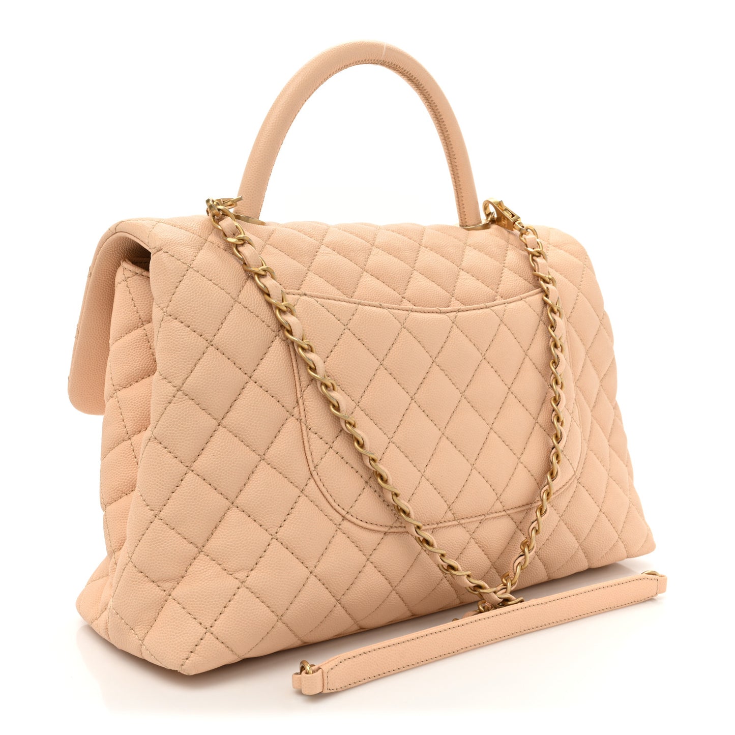 Caviar Quilted Medium Coco Handle Flap Light Beige