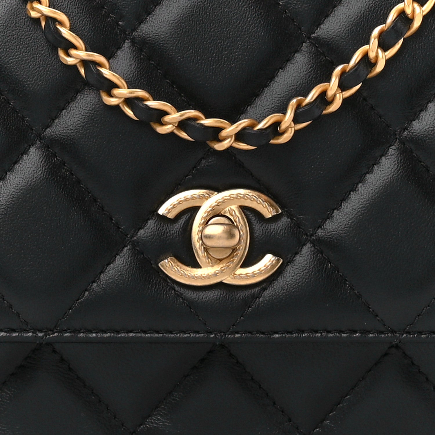 Chanel Lambskin Metal Quilted Twist Top Handle Flap With Chain Black 9 of 11
