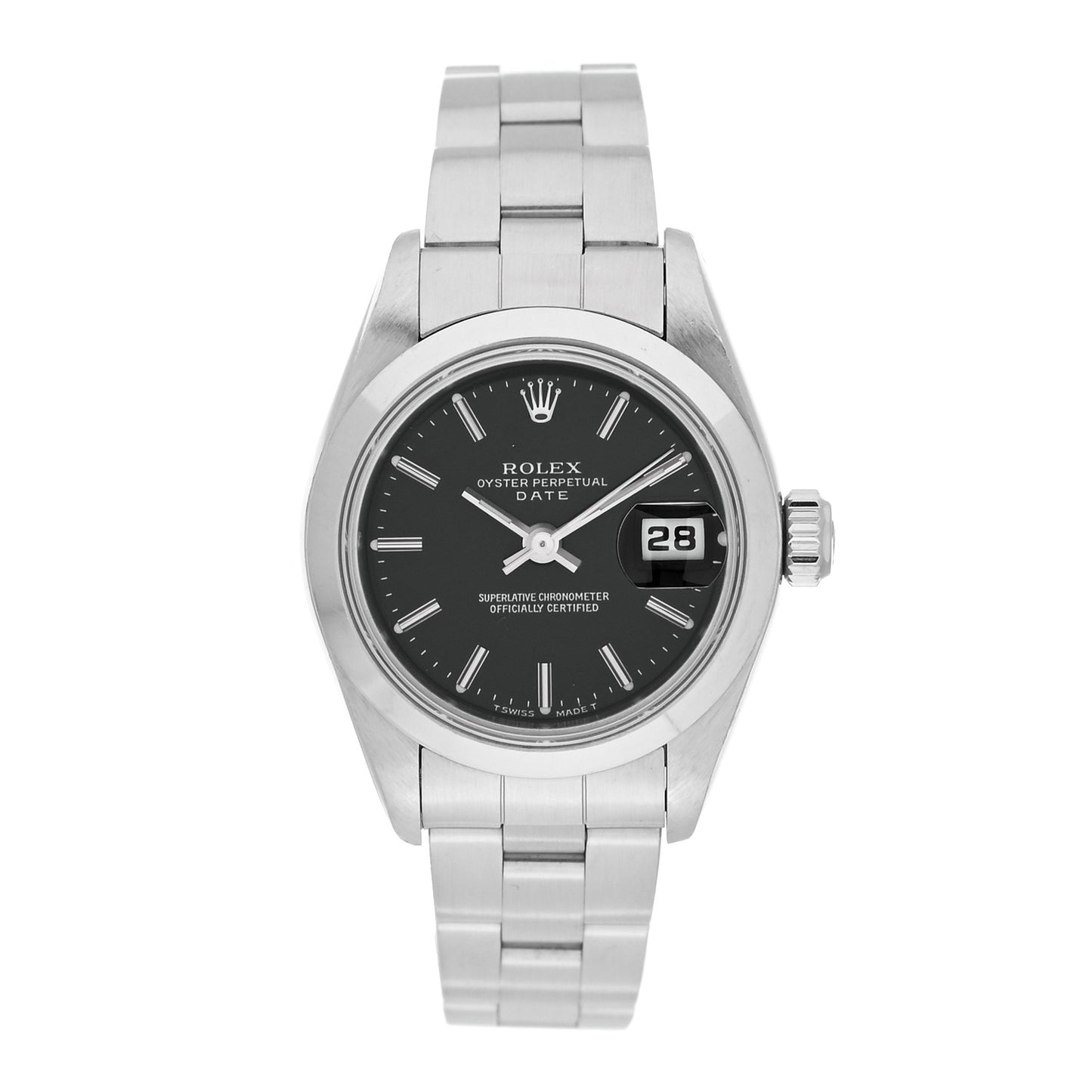 Stainless Steel 26mm Oyster Perpetual Date Watch Black 69160