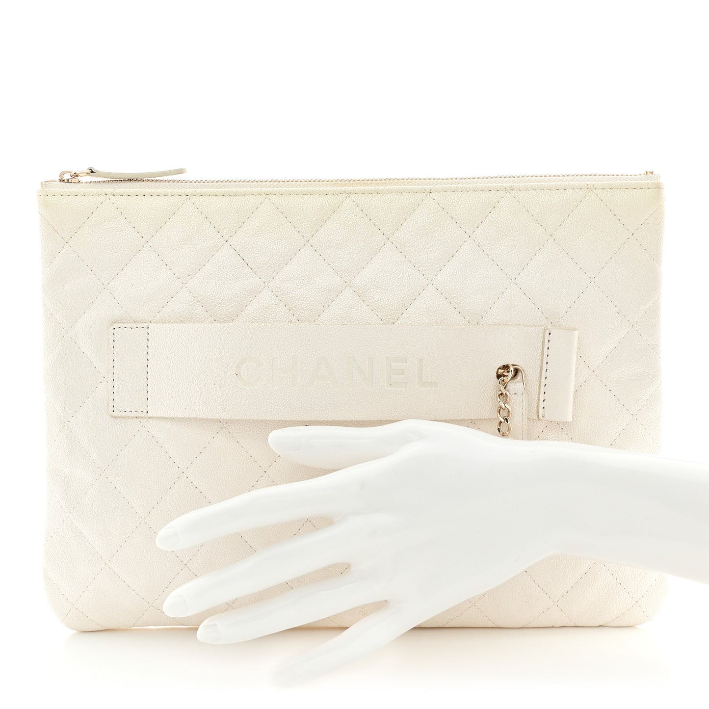 Iridescent Caviar Medium Night by the C Pouch Clutch White