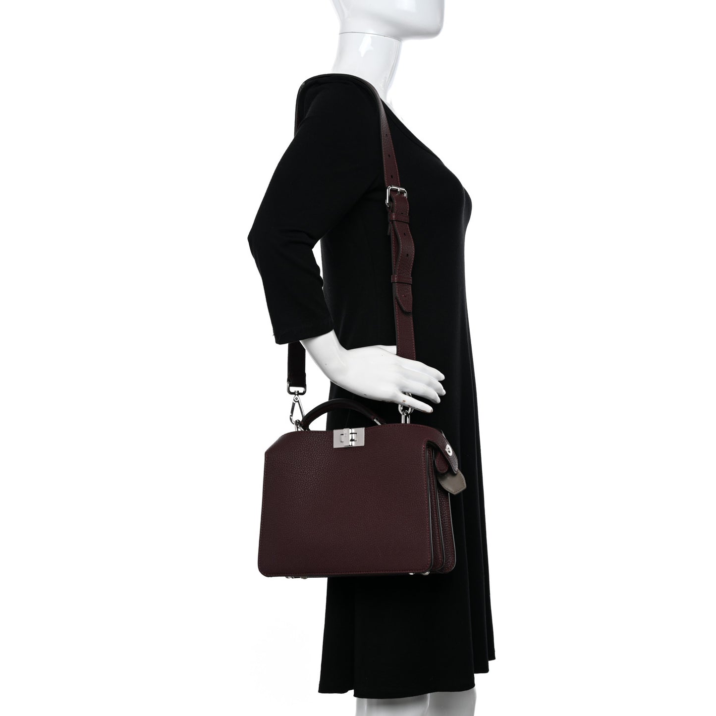 Cuoio Romano Vitello Cover Glazed Fabric Bi-Color FF 1974 Mini Peekaboo I SEE U Satchel Granada Tartufo Burgundy Tobacco Moro
