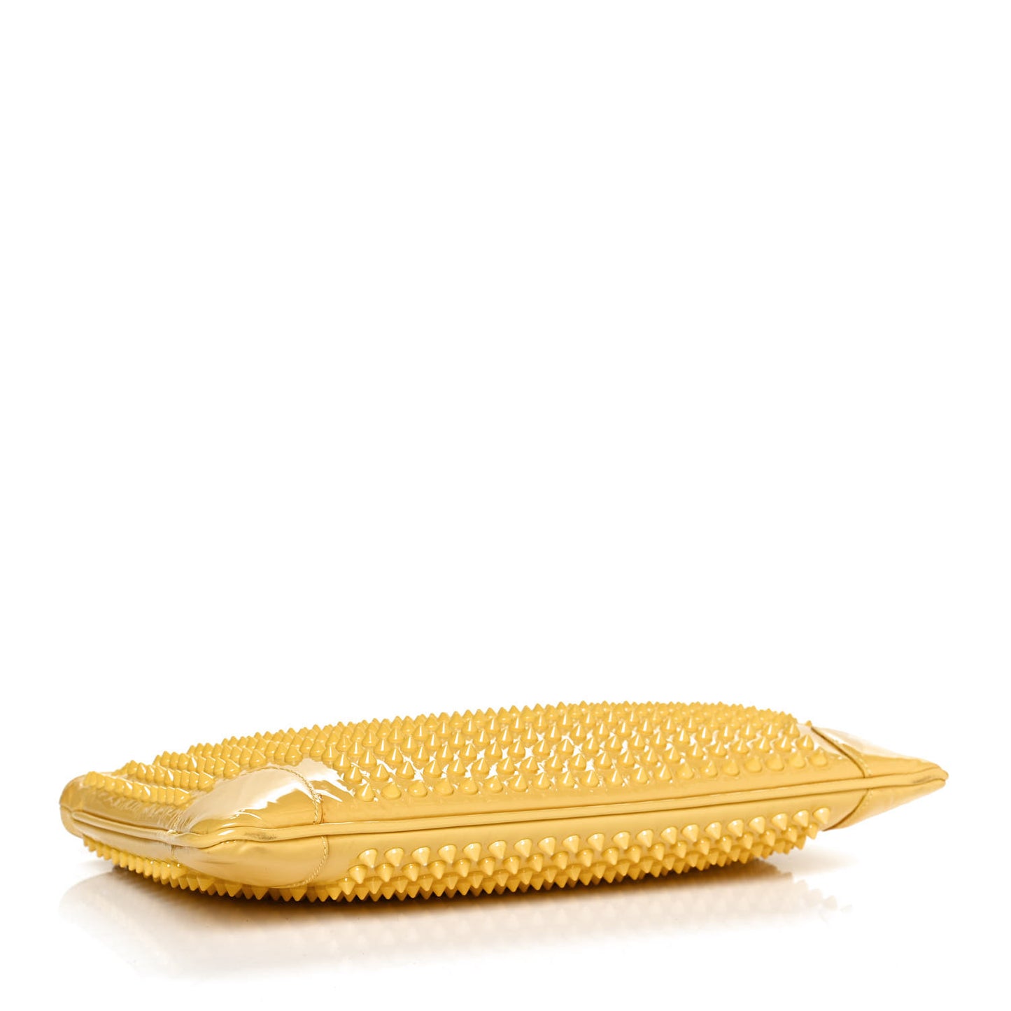 Patent Calfskin Studded Loubiposh Chain Clutch Yellow