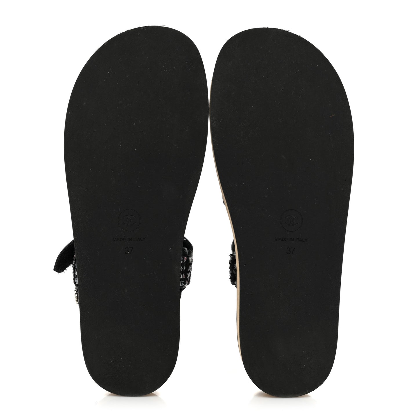 Tweed Lambskin Crystal CC Sandals 37 Black Multicolor