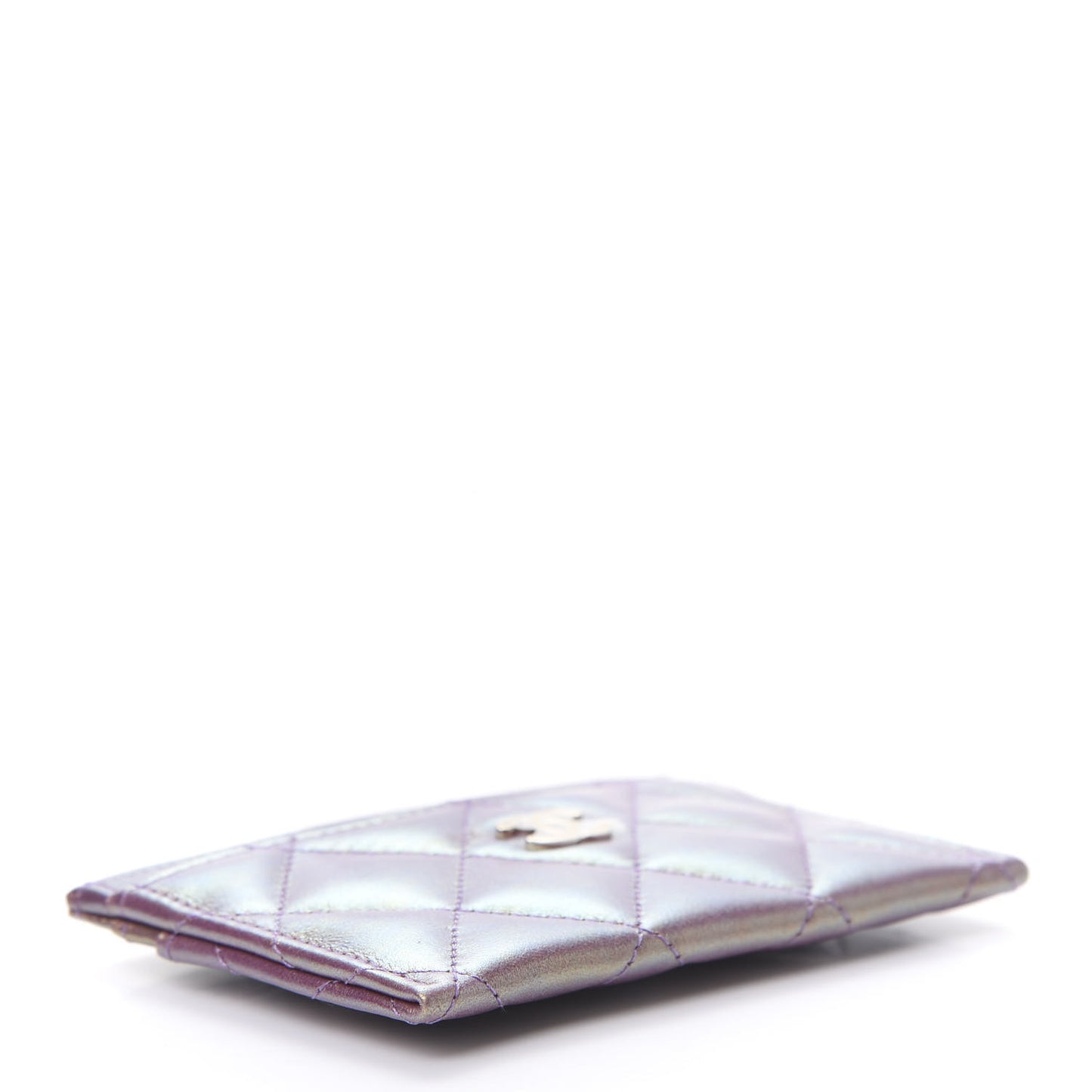 Metallic Lambskin Quilted Card Holder Purple