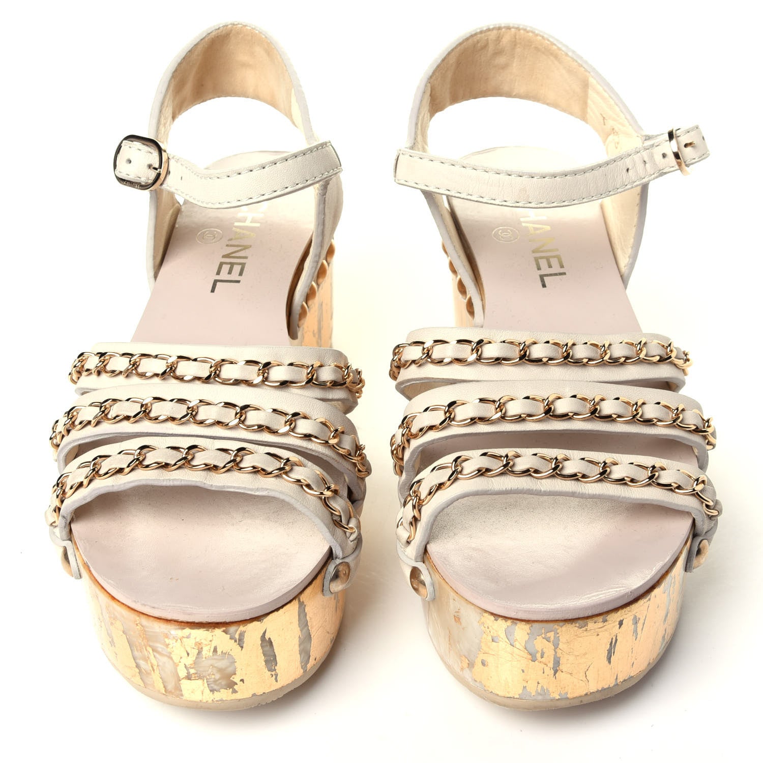 Chanel Calfskin Chain Wedge Sandals 36 White 5 of 10