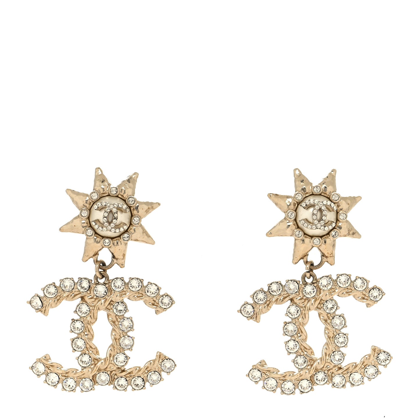 Crystal Pearl CC Star Drop Clip On Earrings Gold
