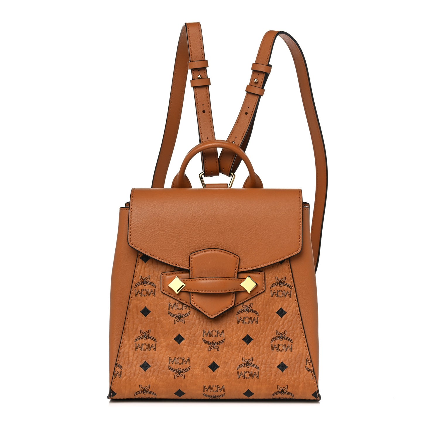 Calfskin Essential Visetos Small Backpack Cognac