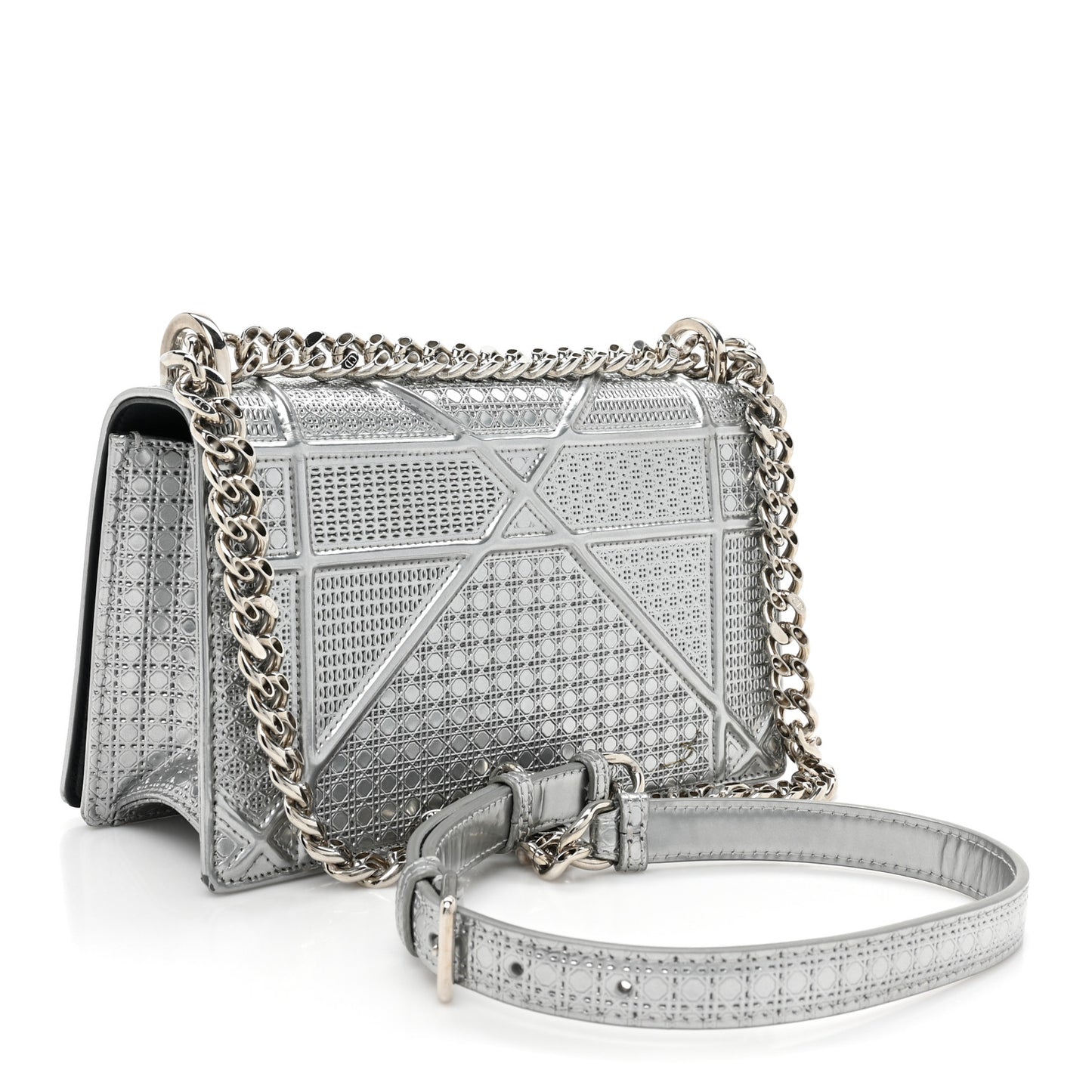 Metallic Patent Micro-Cannage Medium Diorama Flap Bag Silver