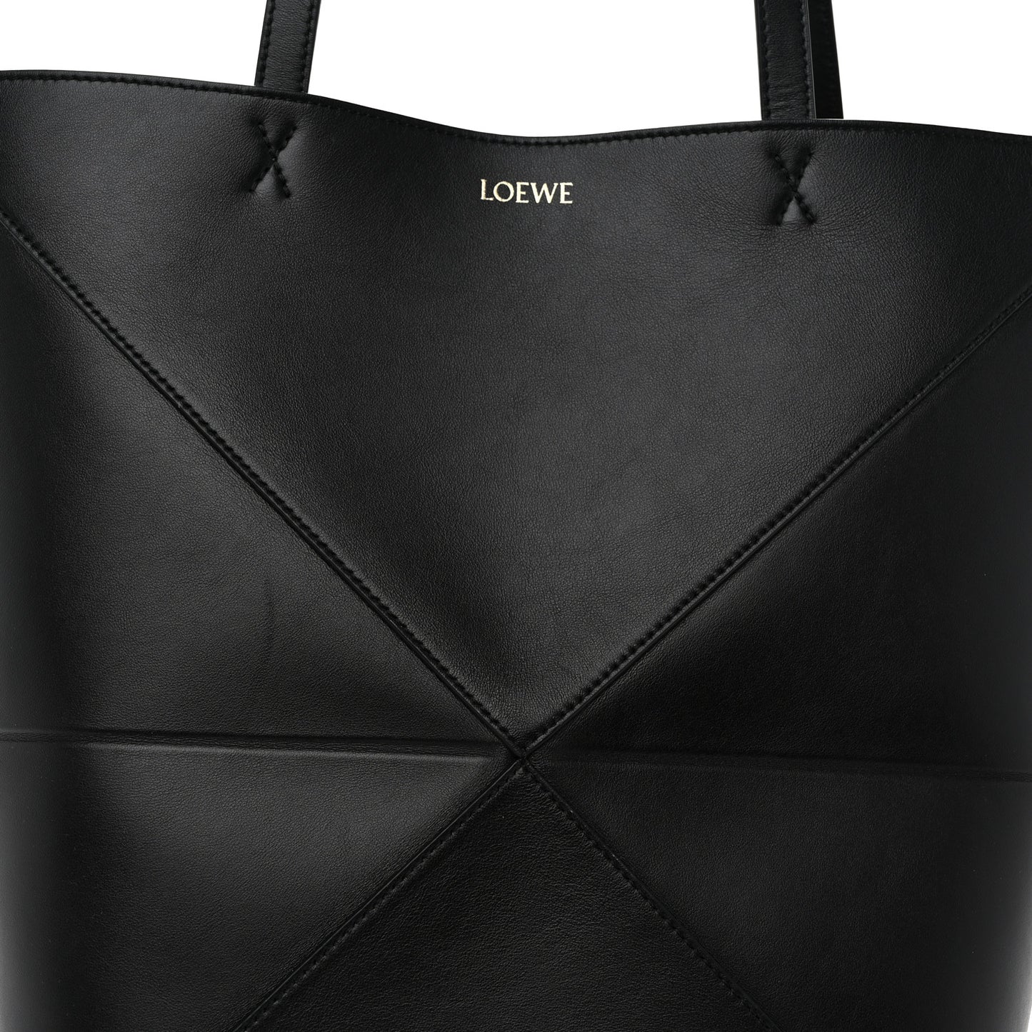 Shiny Calfskin Medium Puzzle Fold Tote Black