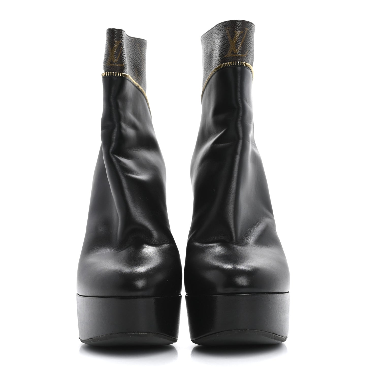 Calfskin Monogram Afterglow Platform Ankle Boots 38.5 Black