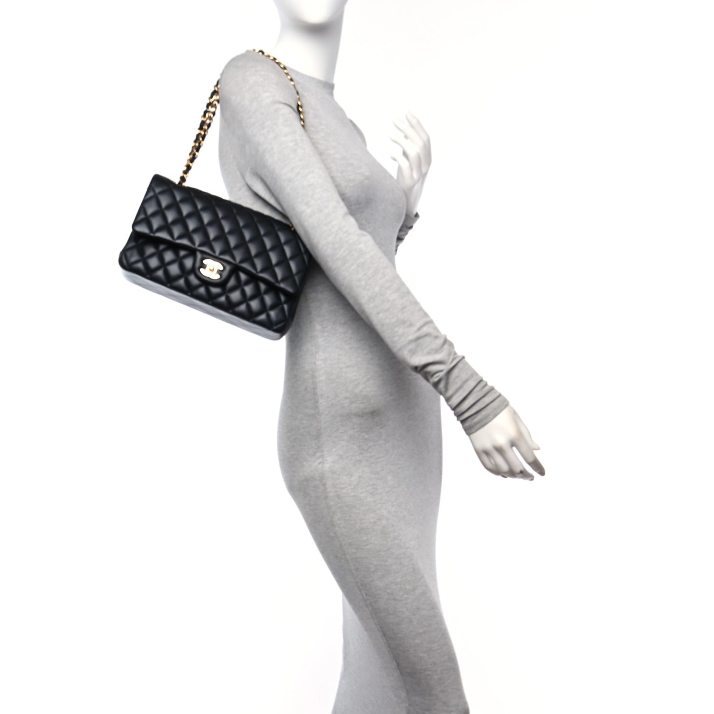 Lambskin Quilted Medium Double Flap Black