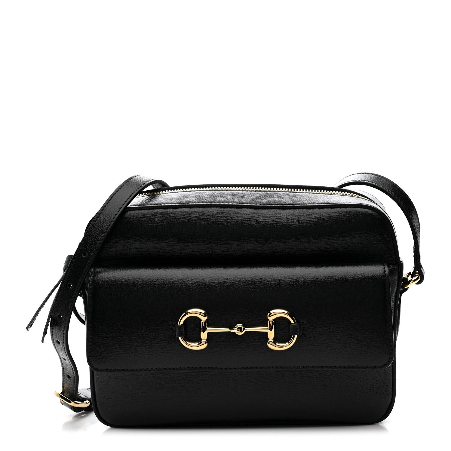 GUCCI バッグ レザーブラック Gucci Textured Calfskin Small Horsebit 1955 Shoulder Bag Black