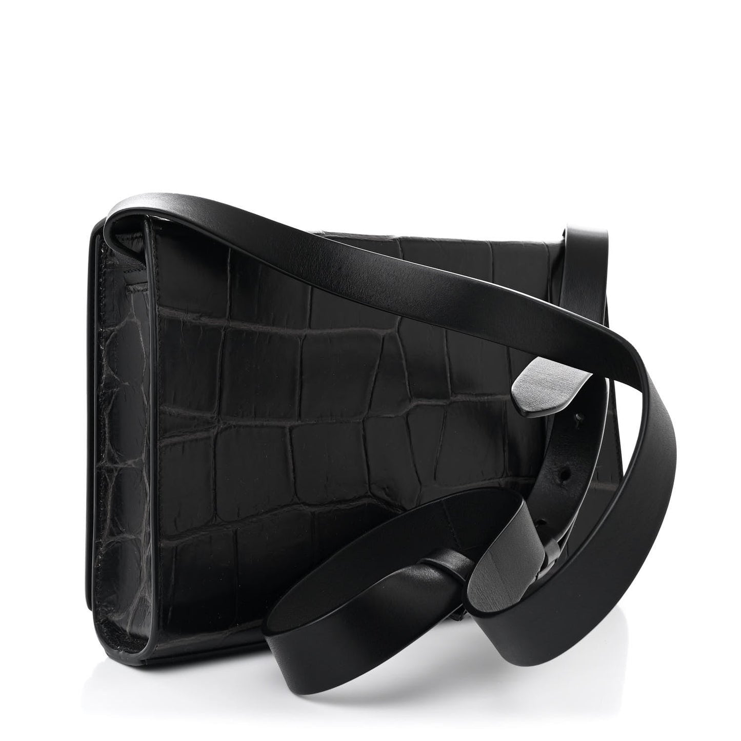 Crocodile Embossed Calfskin Four Ring Knuckle Crossbody Bag Black