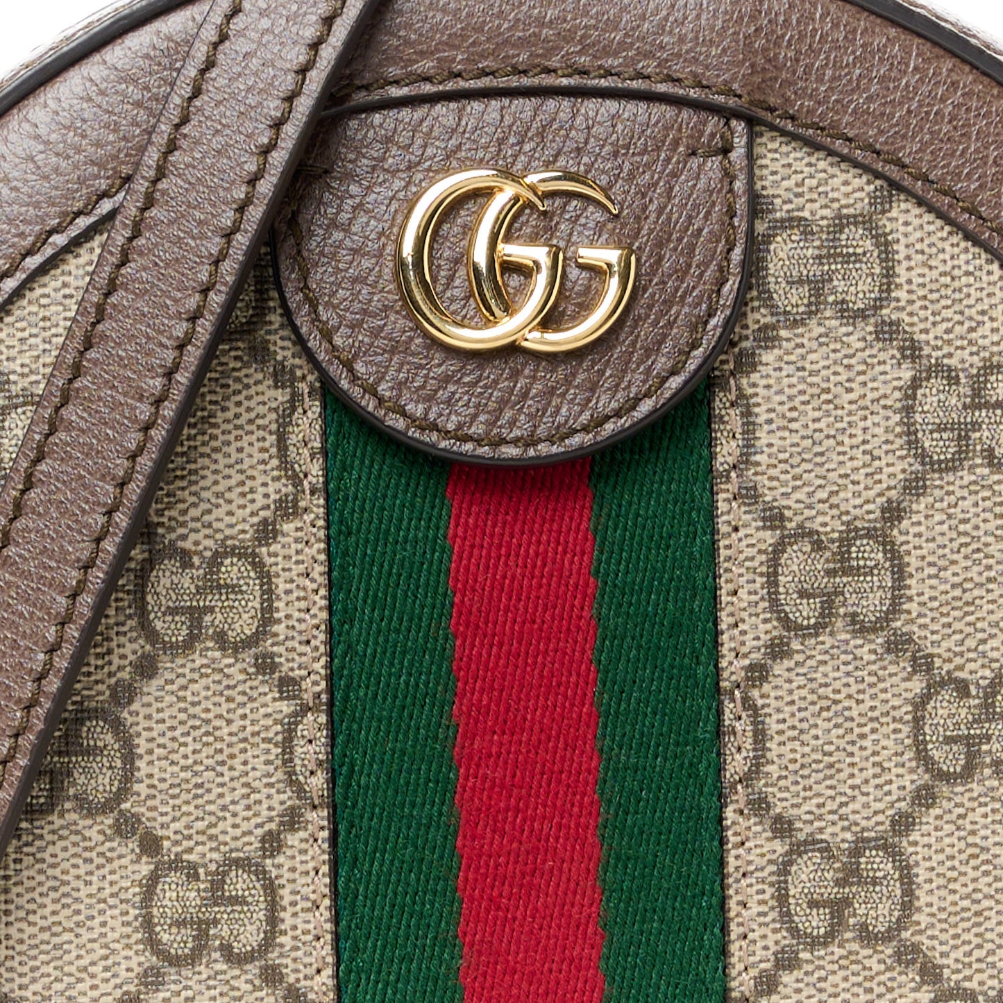 GG Supreme Monogram Web Mini Ophidia Round Shoulder Bag Brown
