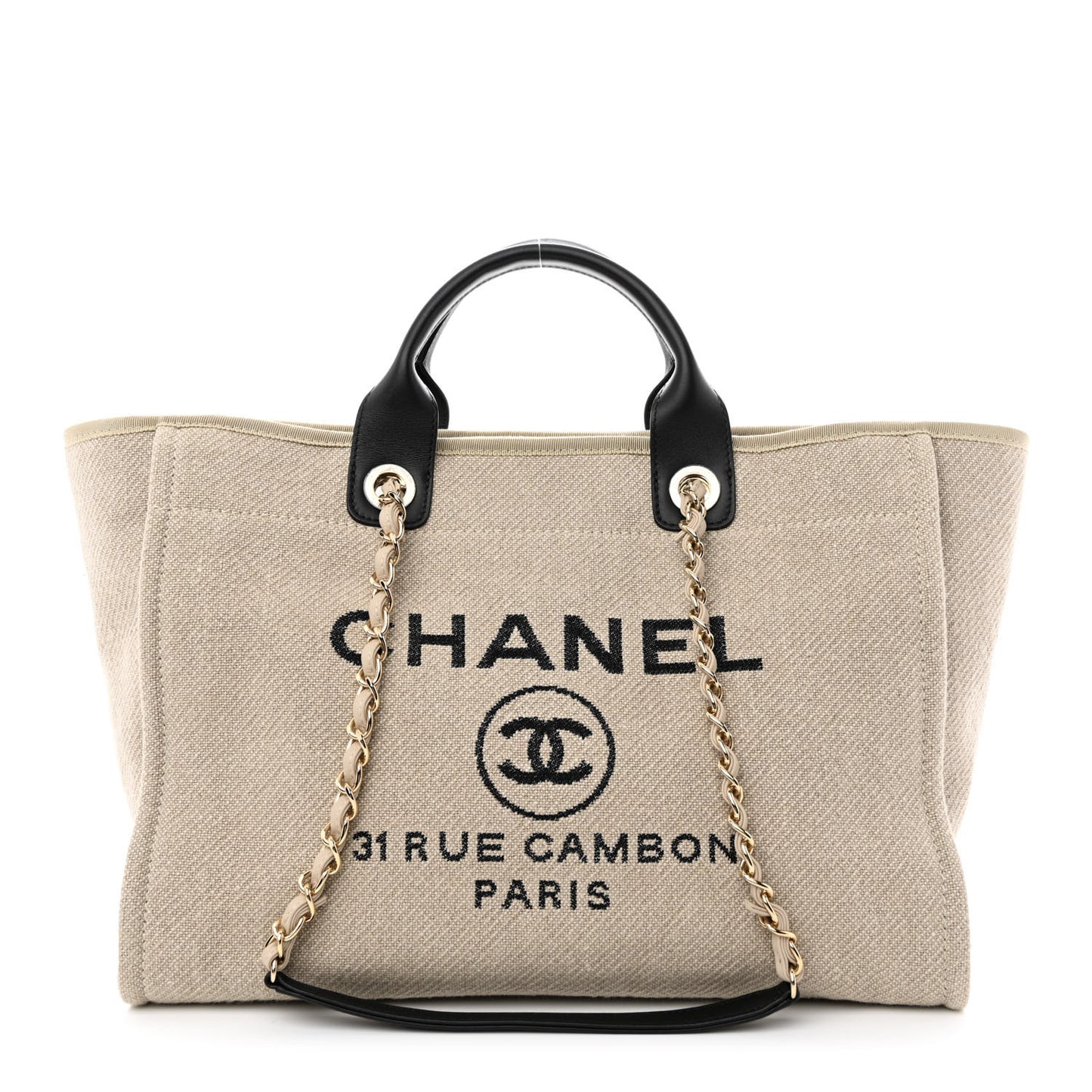 Mixed Fibers Medium Deauville Tote Beige Black