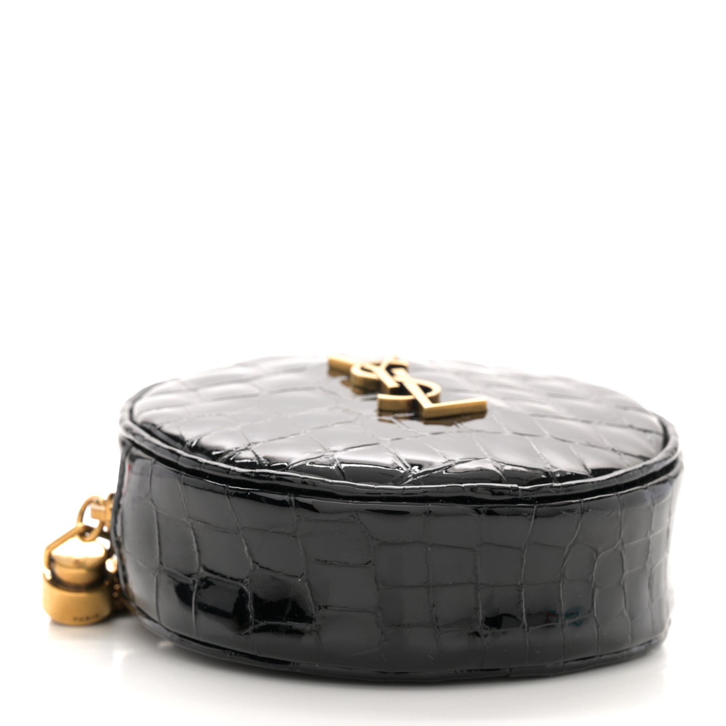 Patent Crocodile Embossed Round Belt Bag Black