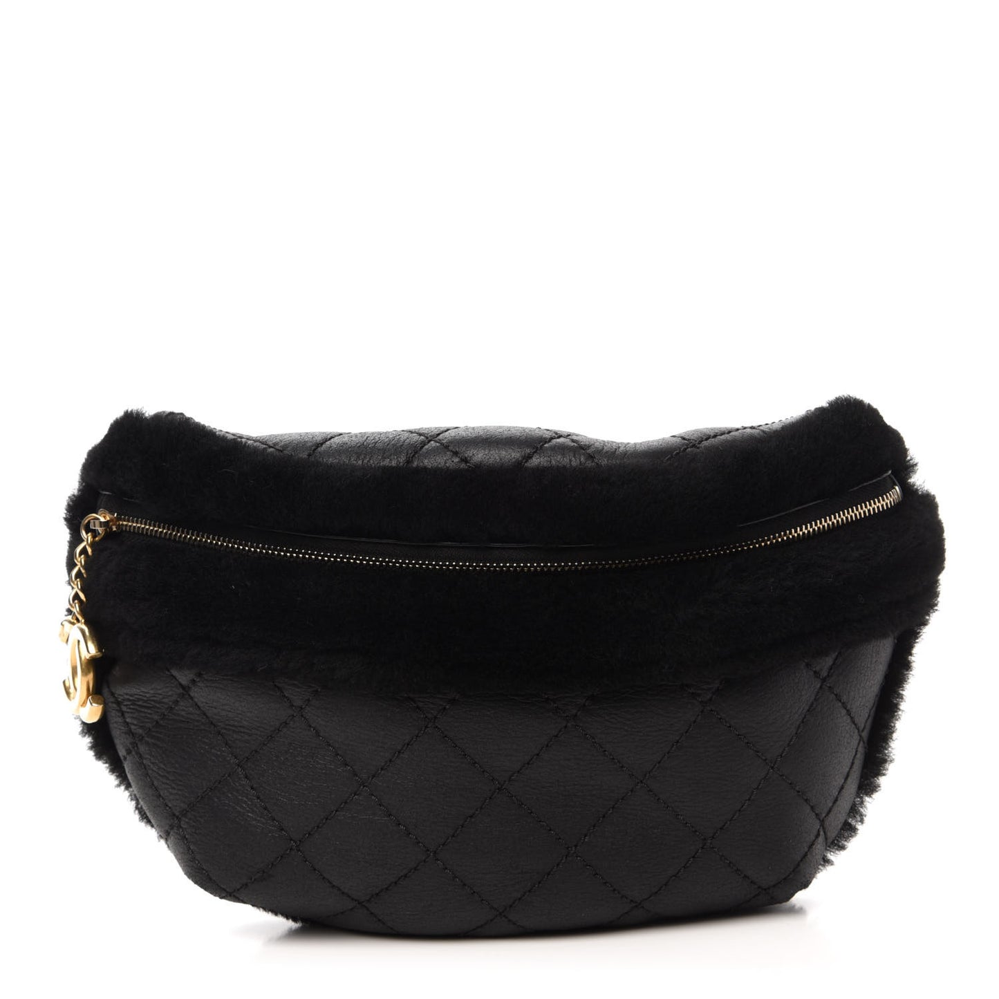 Calfskin Fur Quilted Waist Bag Fanny Pack Black