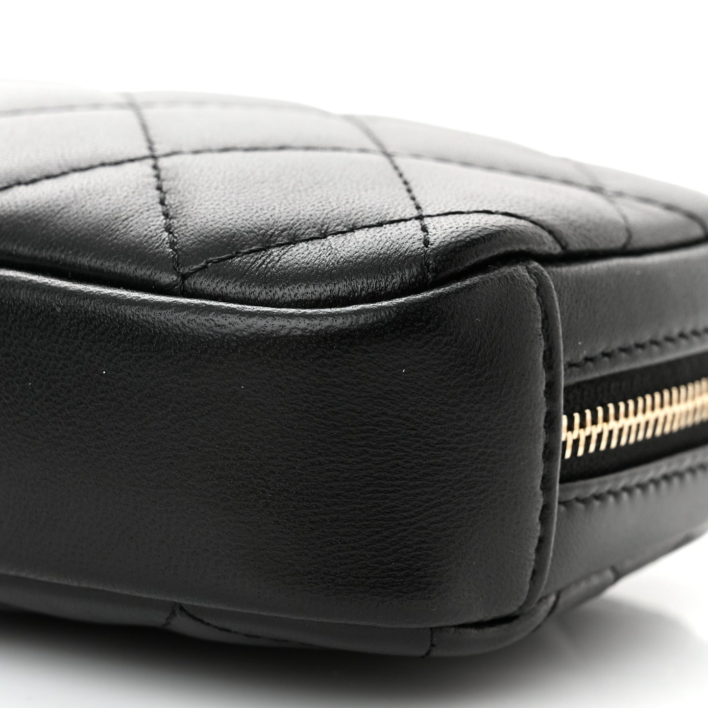 Lambskin Quilted Small Curvy Pouch Cosmetic Case Black