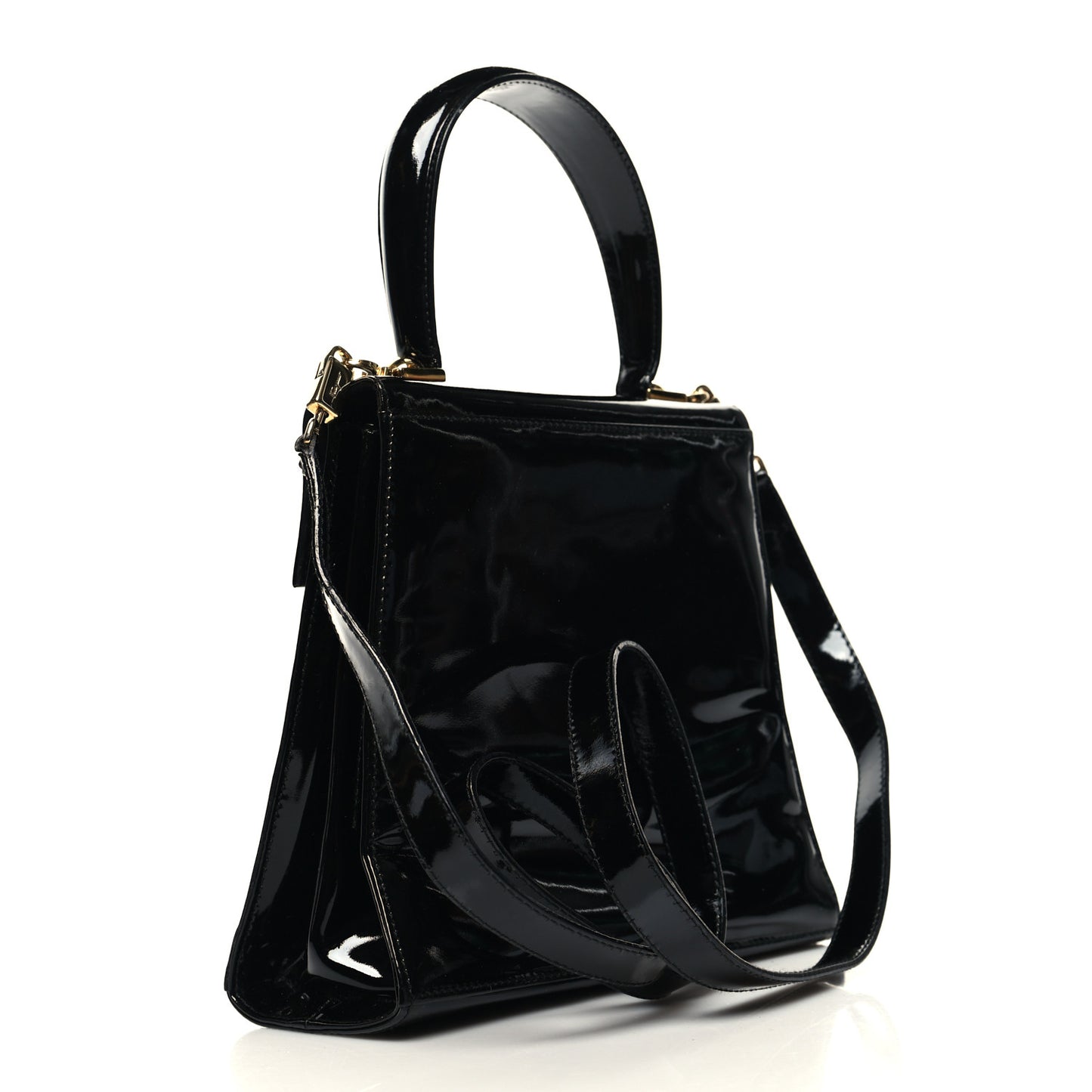 Patent Small Iconic Top Handle Bag Black