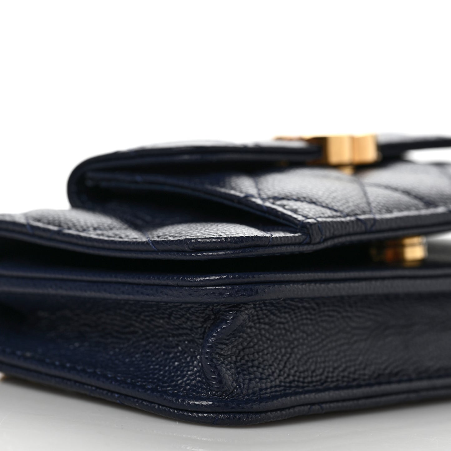 Caviar Quilted Pocket Twins Clutch With Chain Navy