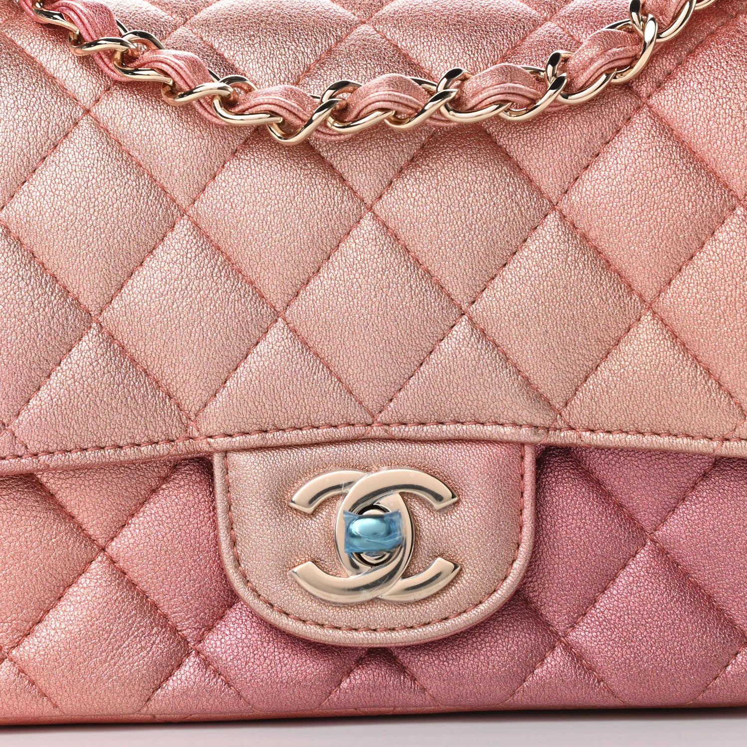 Chanel Metallic Lambskin Quilted Ombre Mini Square Flap Pink 8 of 11