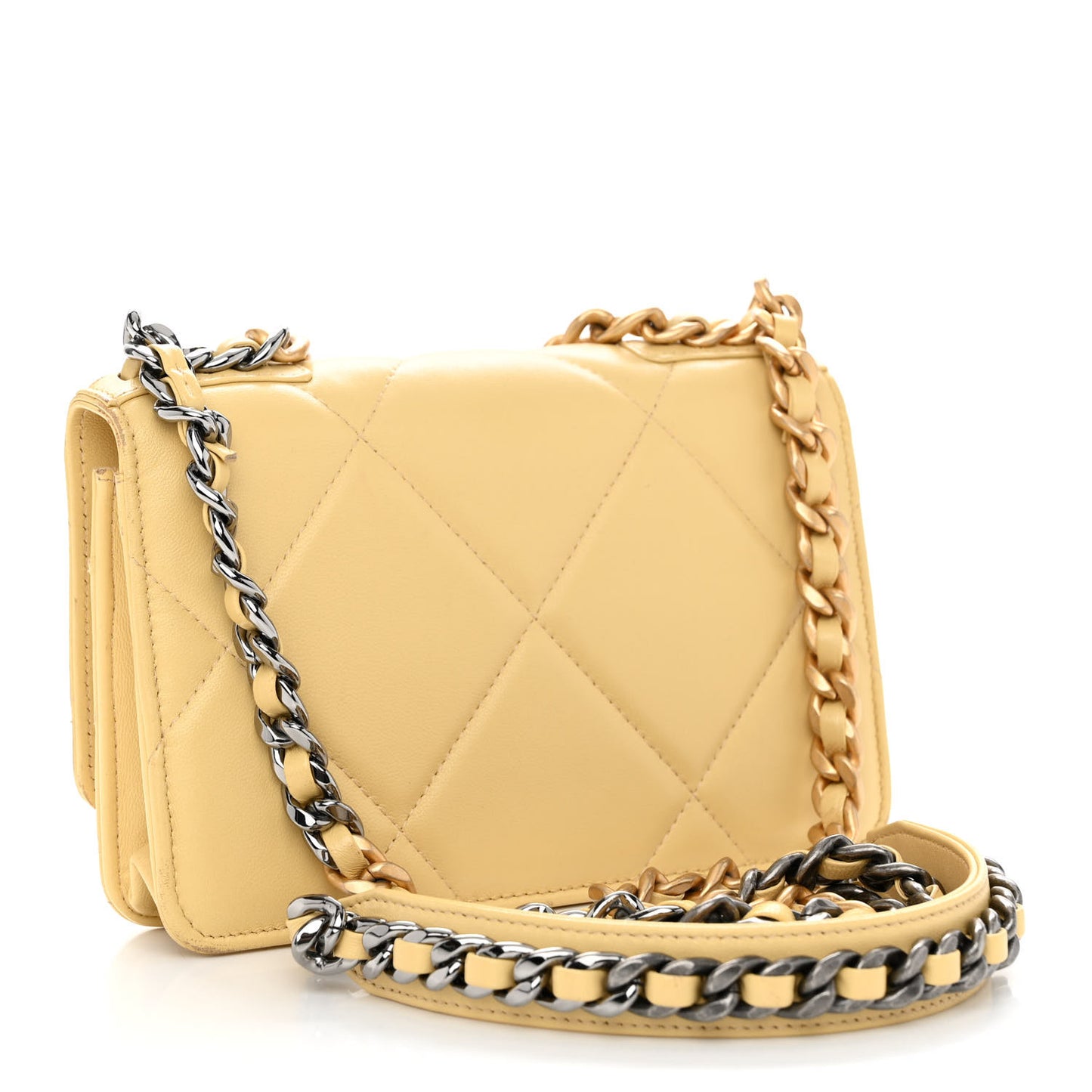 Lambskin Quilted Chanel 19 Wallet On Chain WOC Yellow