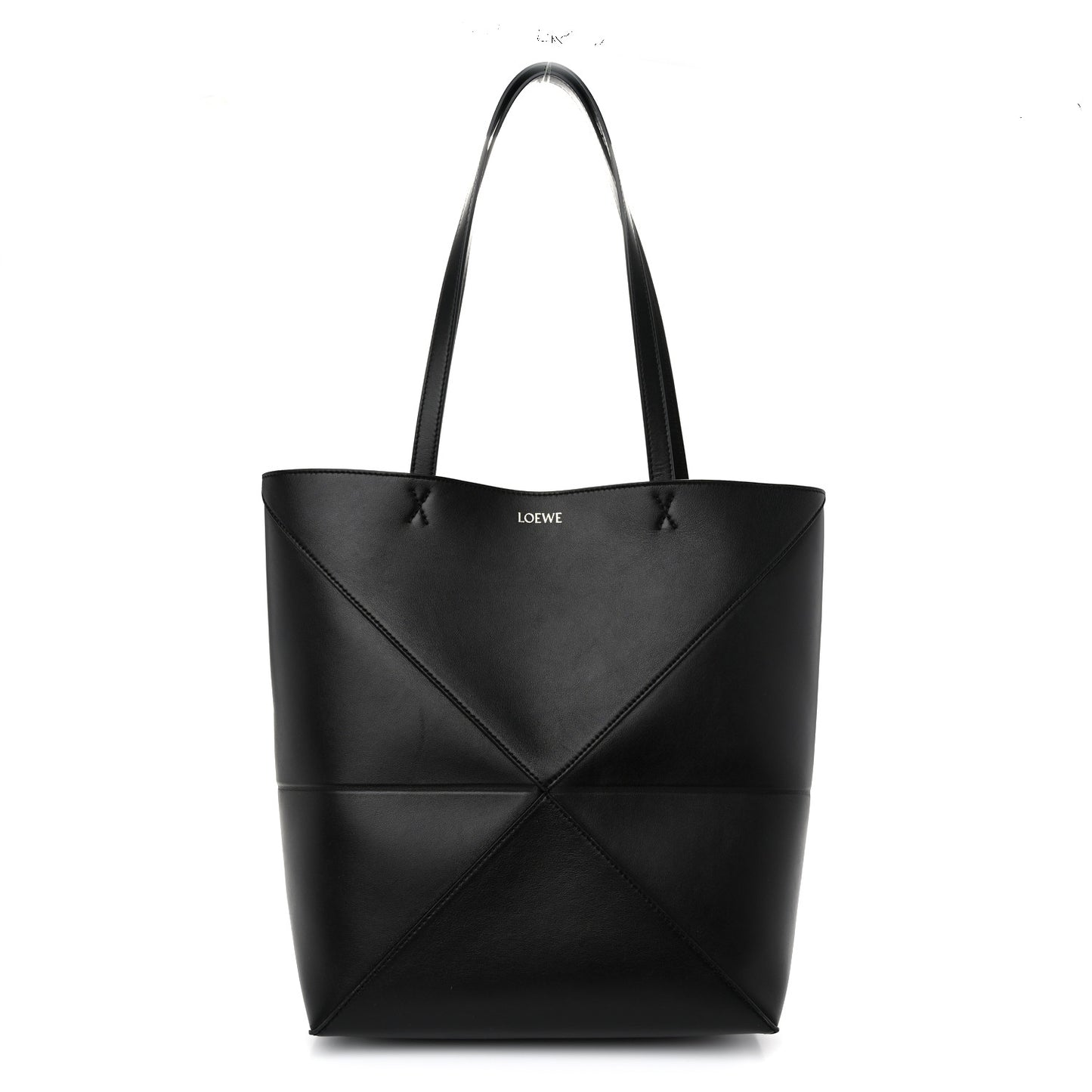 Shiny Calfskin Medium Puzzle Fold Tote Black