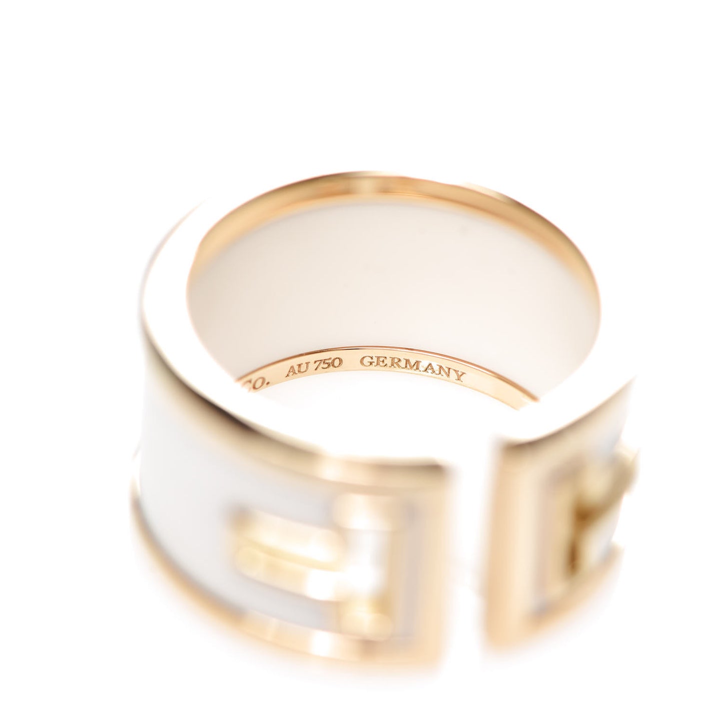 18K Yellow Gold White Ceramic T Cutout Ring 53 6.25