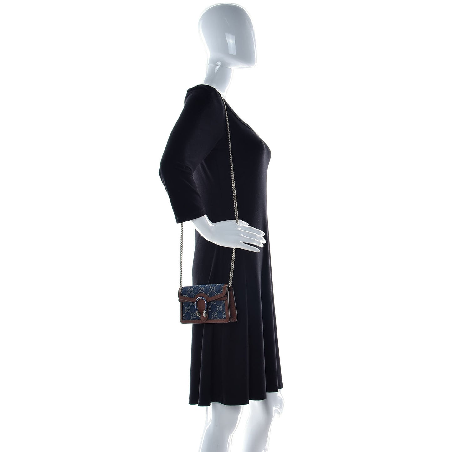 New Denim GG Monogram Dollar Calfskin Enamel Super Mini Dionysus Shoulder Bag Blue Tea Cuir Epilog Electric Blue