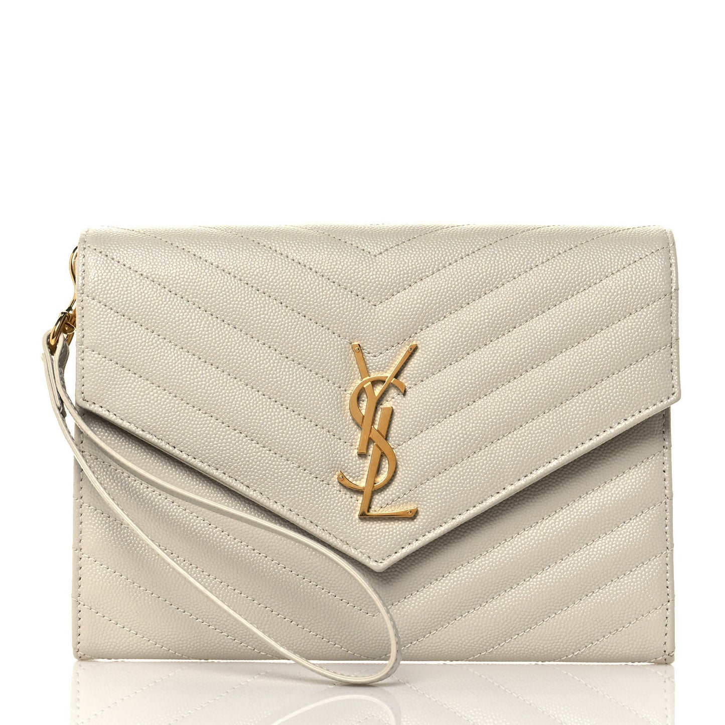 Grain De Poudre Matelasse Chevron Monogram Envelope Clutch Blanc Vintage